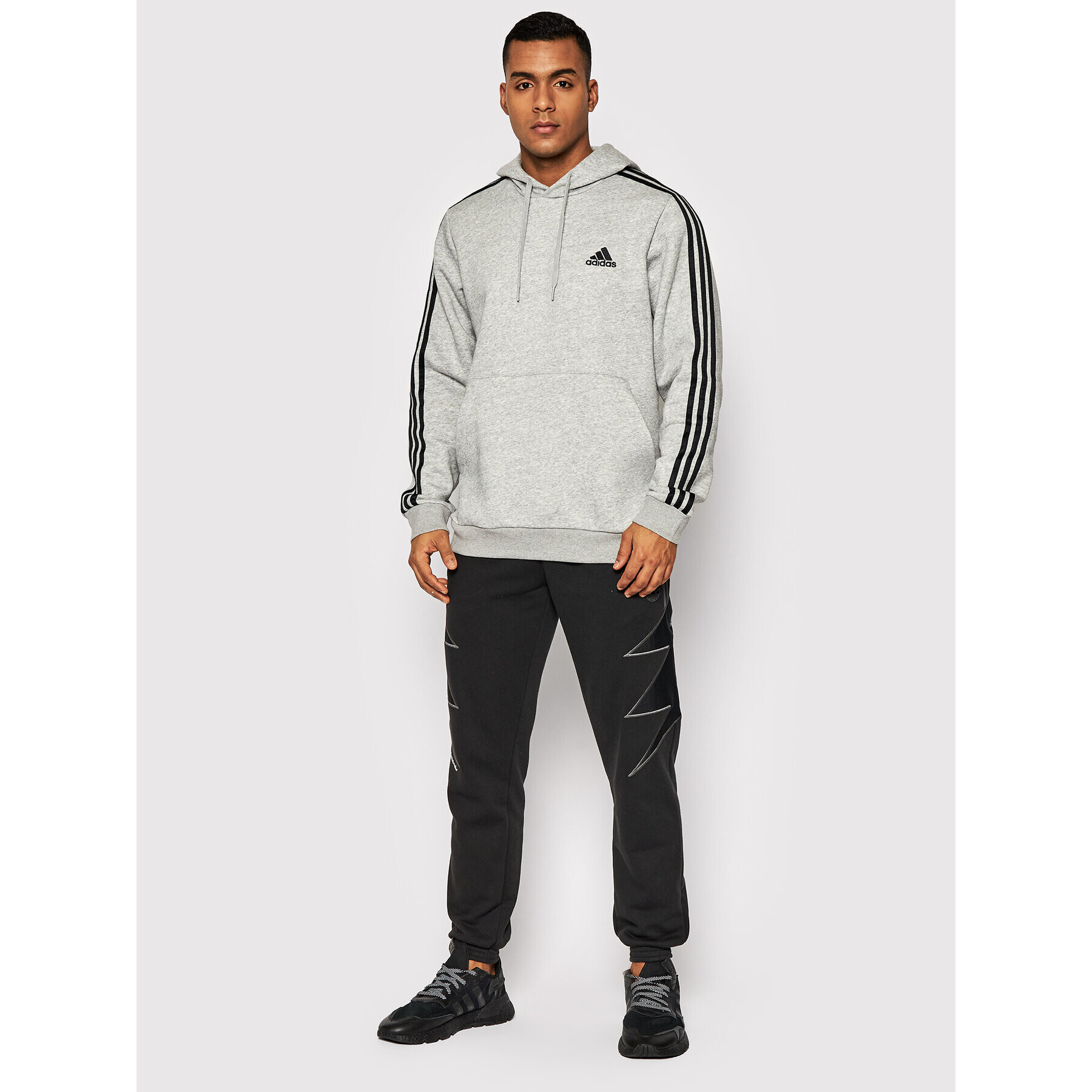 adidas Mikina Essentials Fleece 3-Stripes GK9084 Šedá Regular Fit - Pepit.cz