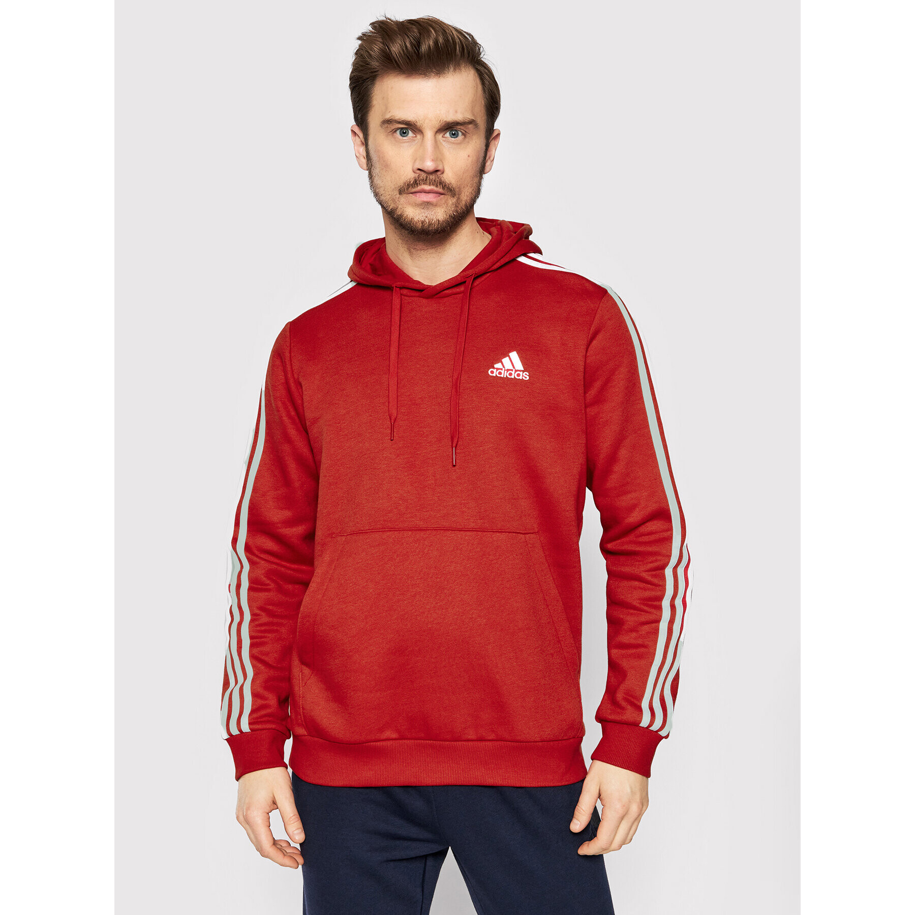 adidas Mikina Essentials Fleece 3-Stripes GU2523 Červená Regular Fit - Pepit.cz