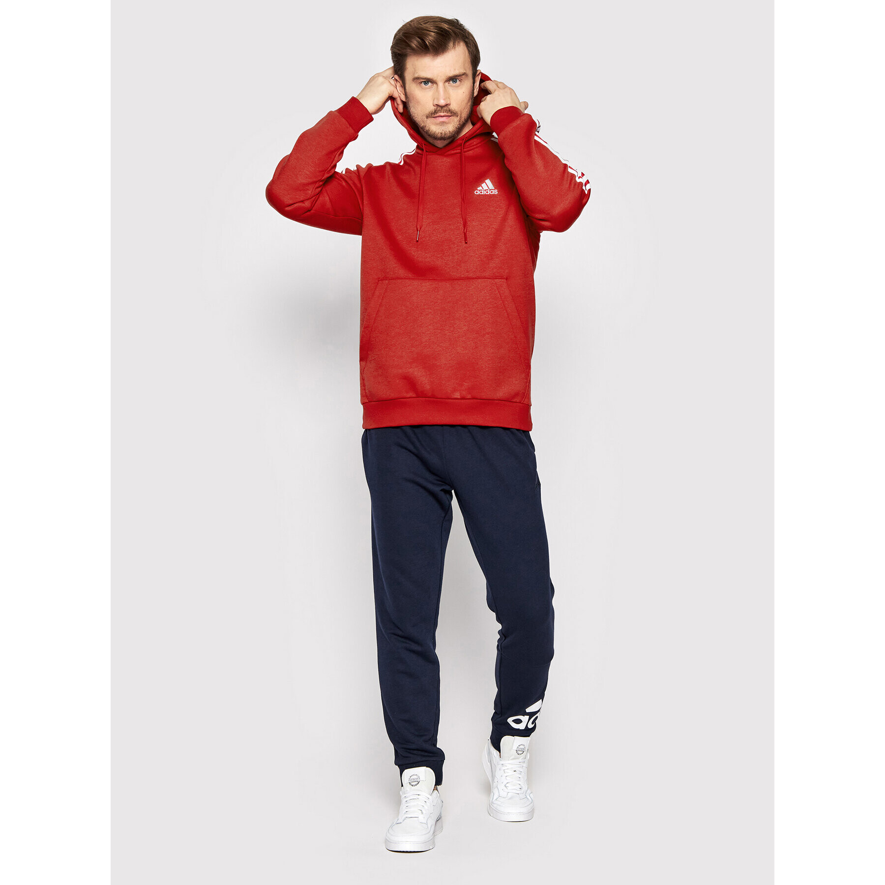 adidas Mikina Essentials Fleece 3-Stripes GU2523 Červená Regular Fit - Pepit.cz