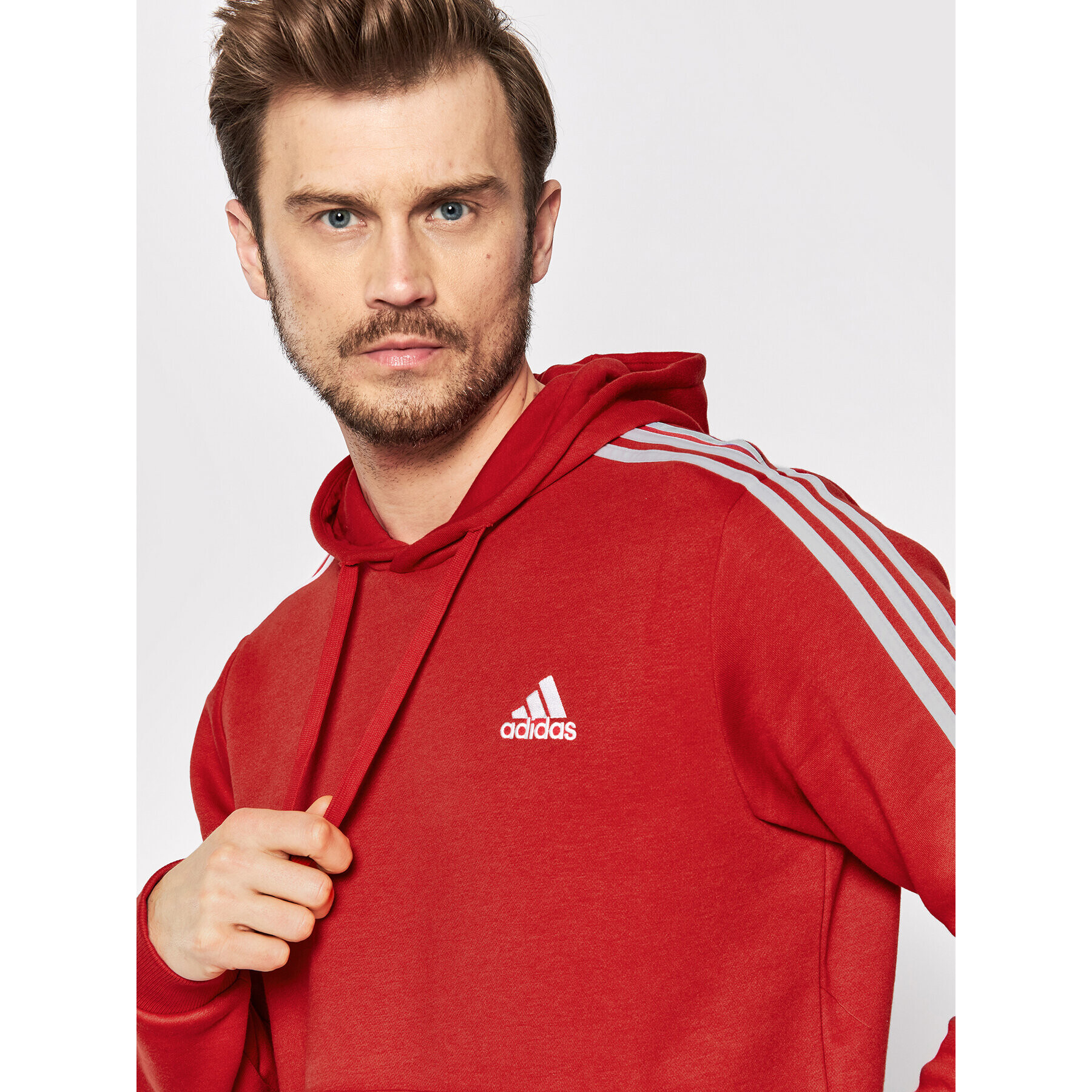 adidas Mikina Essentials Fleece 3-Stripes GU2523 Červená Regular Fit - Pepit.cz