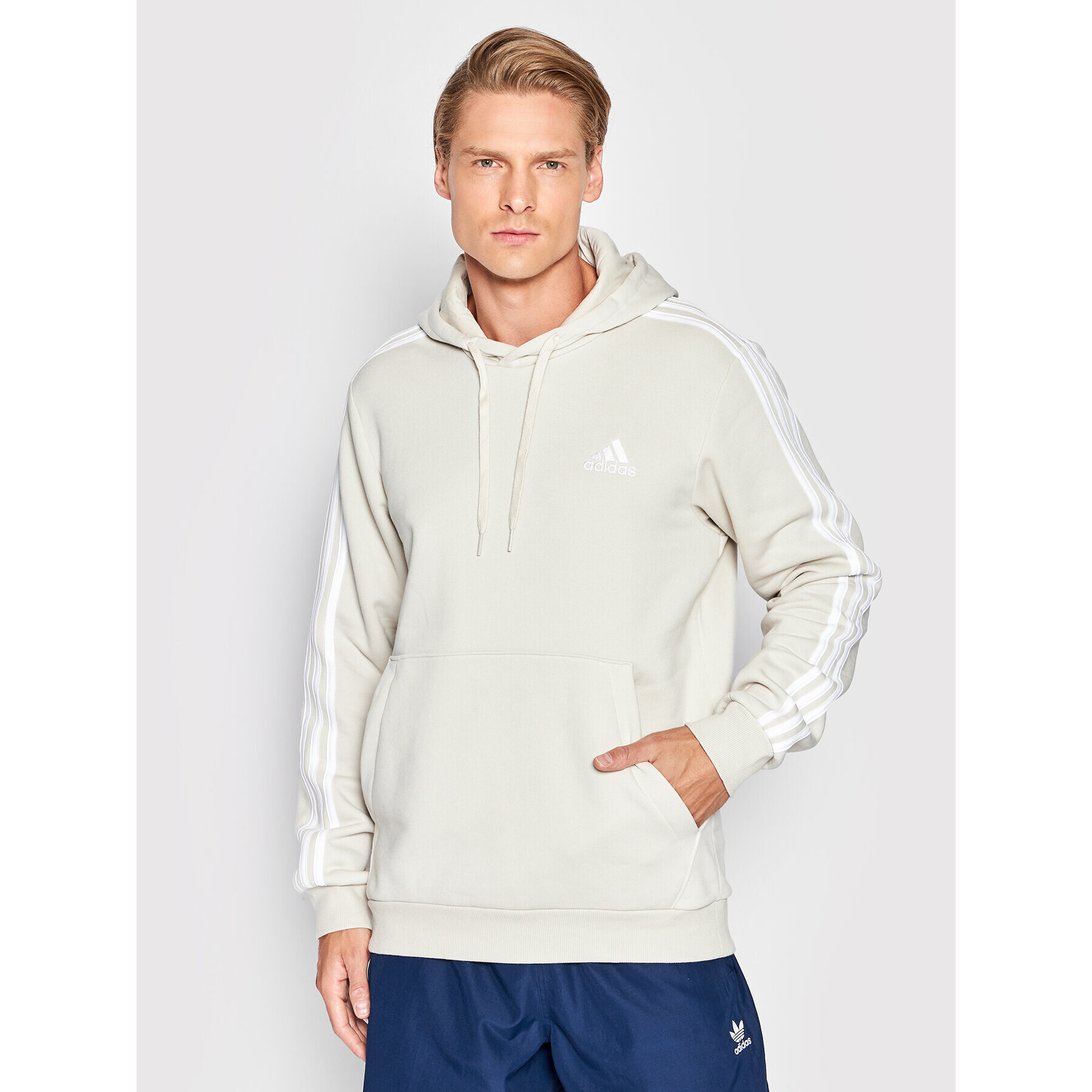 adidas Mikina Essentials Fleece 3-Stripes HL2265 Béžová Regular Fit - Pepit.cz