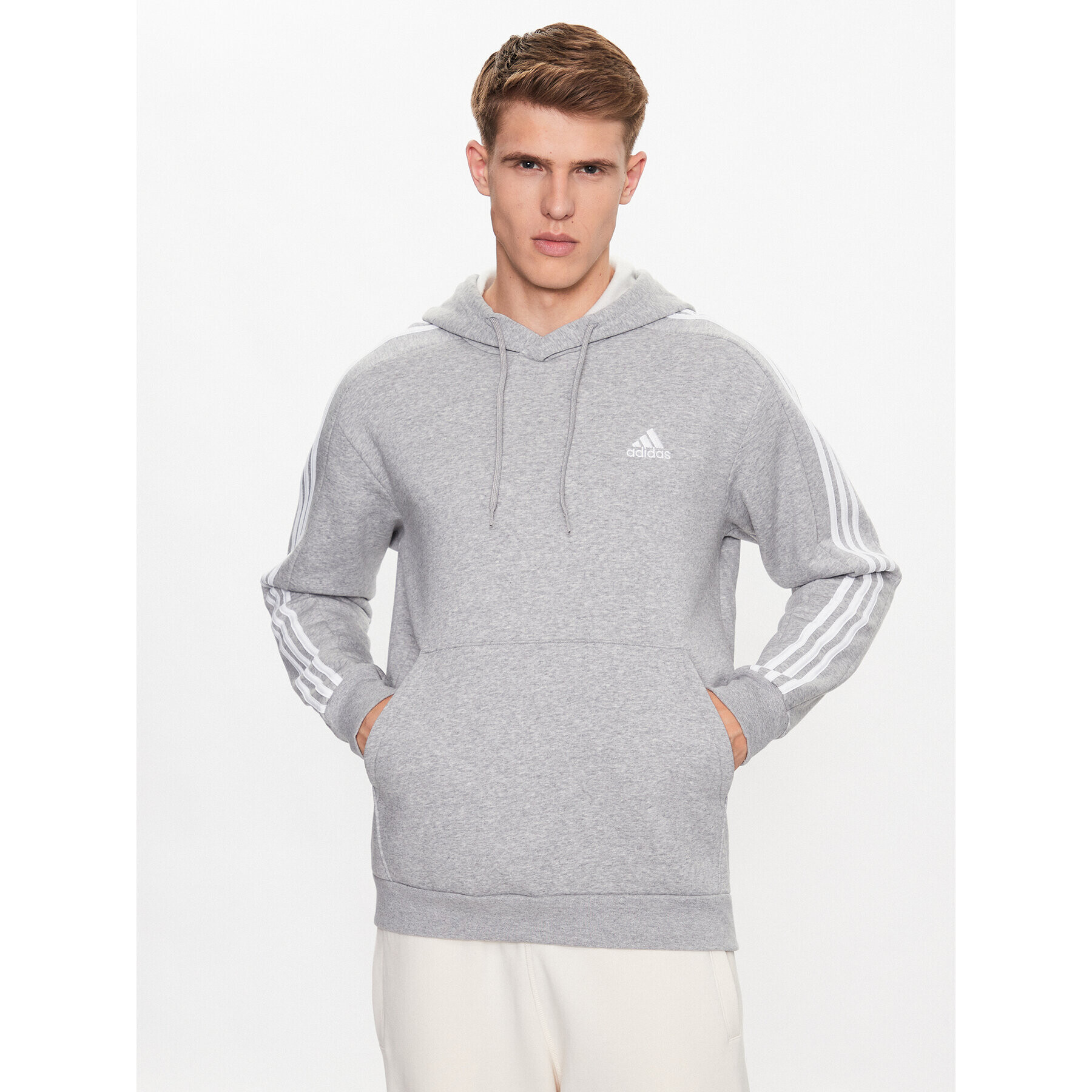 adidas Mikina Essentials Fleece 3-Stripes IJ6474 Šedá Regular Fit - Pepit.cz