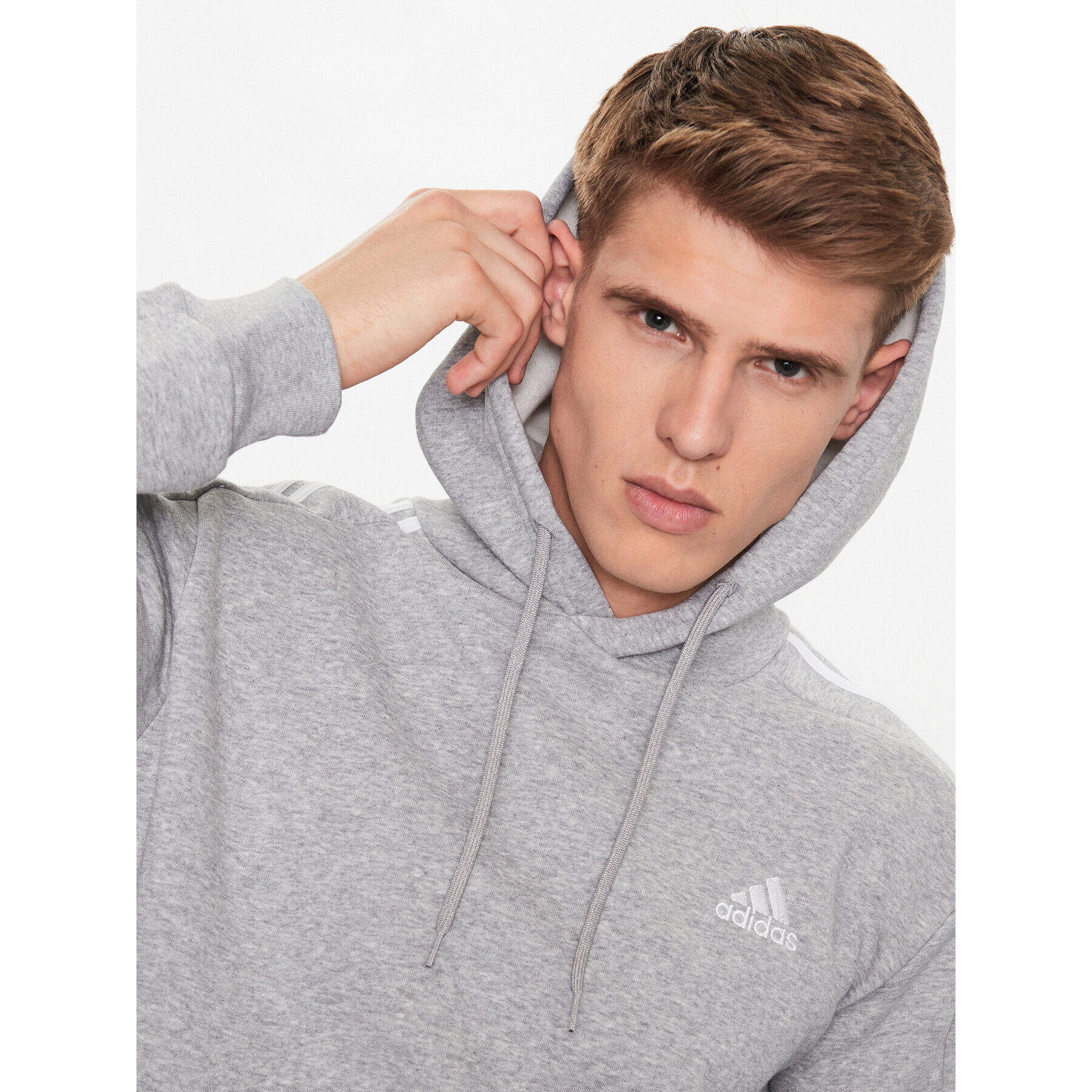 adidas Mikina Essentials Fleece 3-Stripes IJ6474 Šedá Regular Fit - Pepit.cz