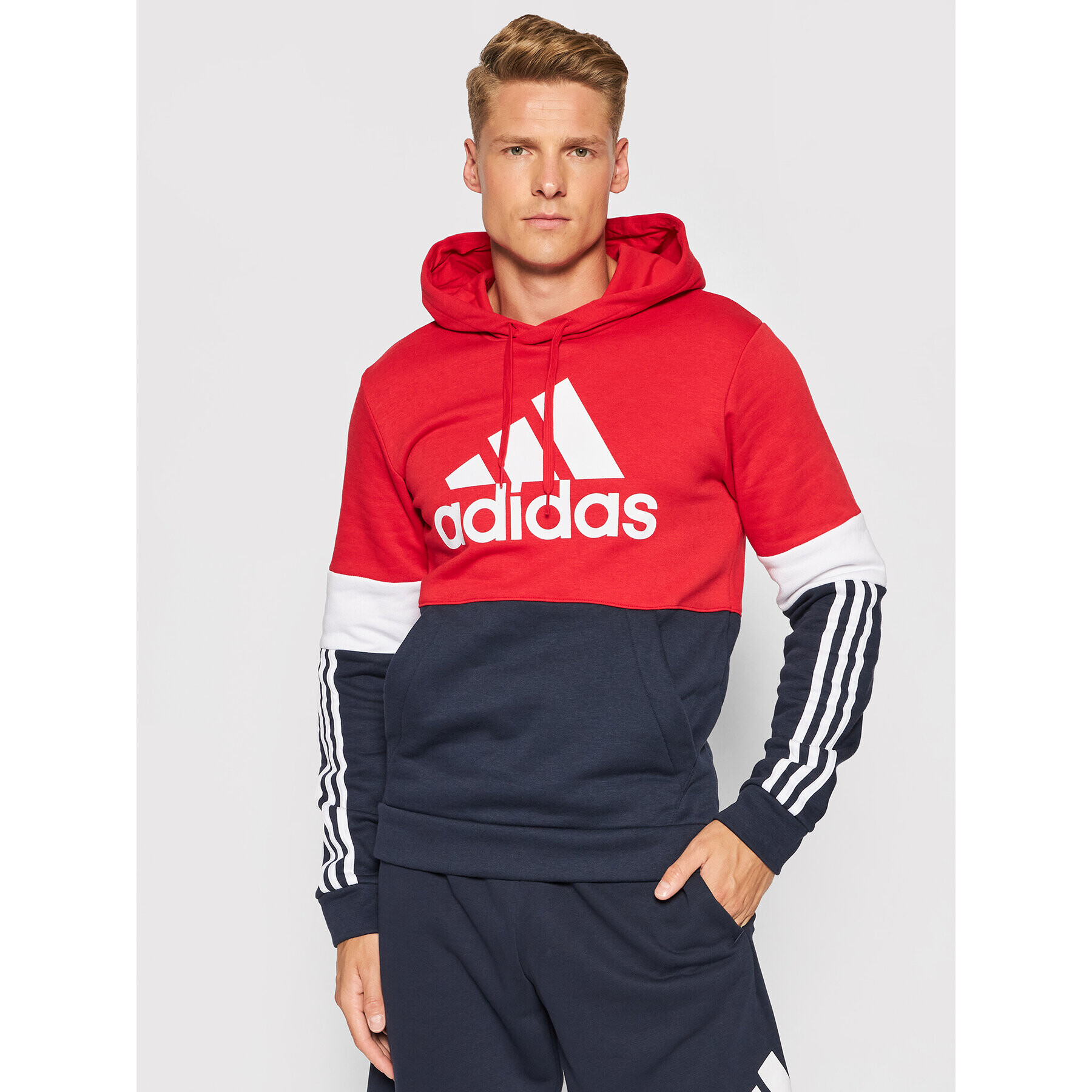 adidas Mikina Essentials Fleece Colorblock H58980 Červená Regular Fit - Pepit.cz