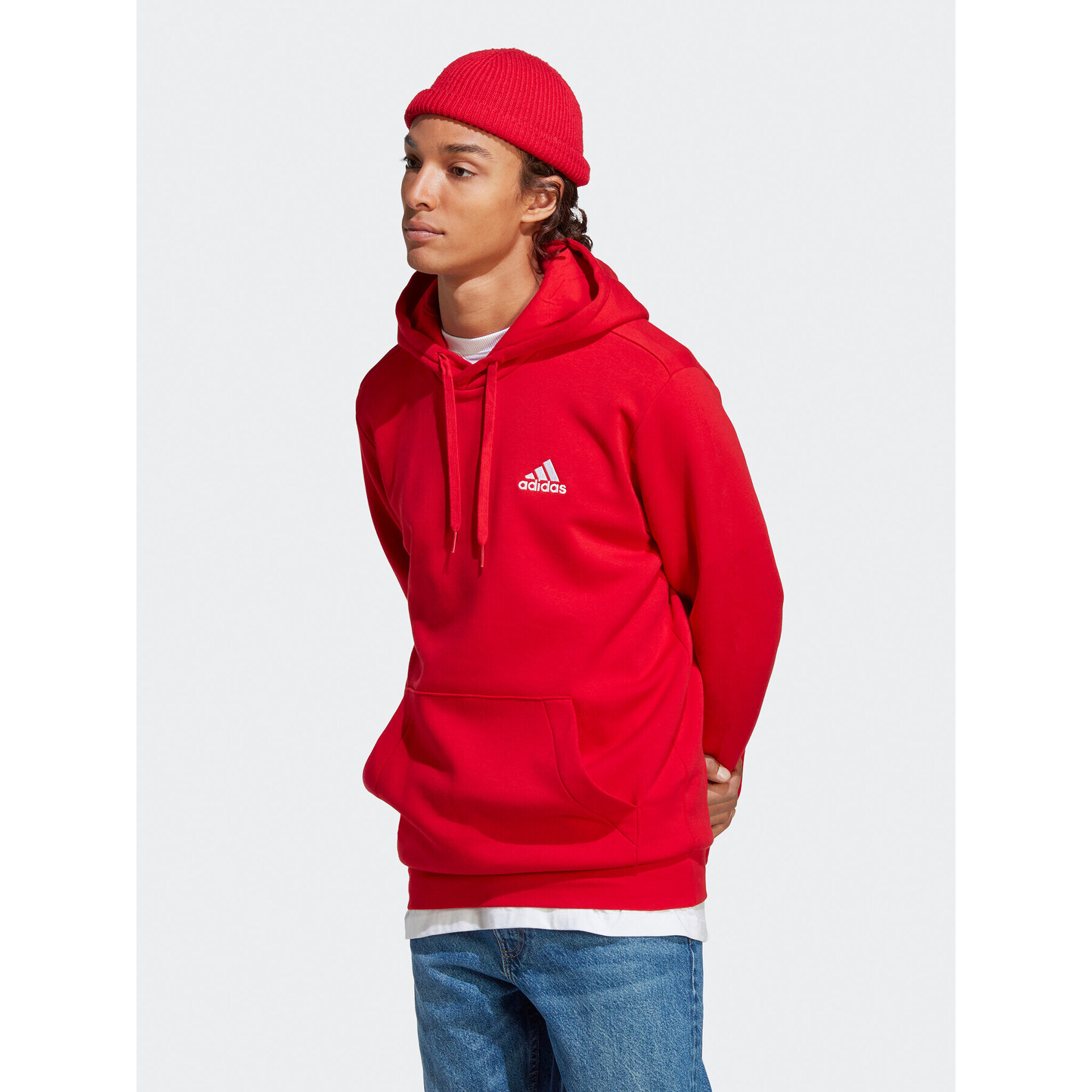 adidas Mikina Essentials Fleece Hoodie H47018 Červená Regular Fit - Pepit.cz