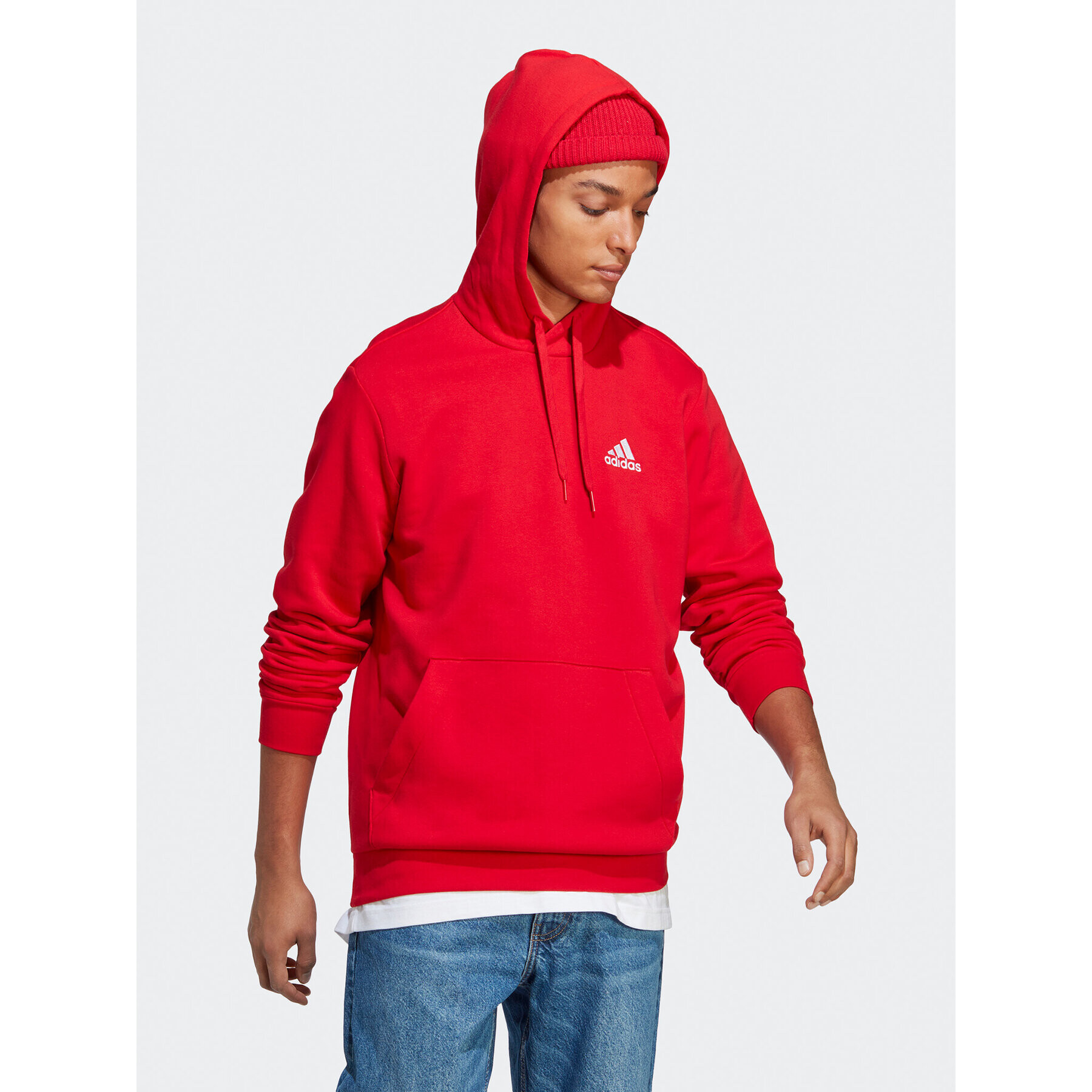 adidas Mikina Essentials Fleece Hoodie H47018 Červená Regular Fit - Pepit.cz