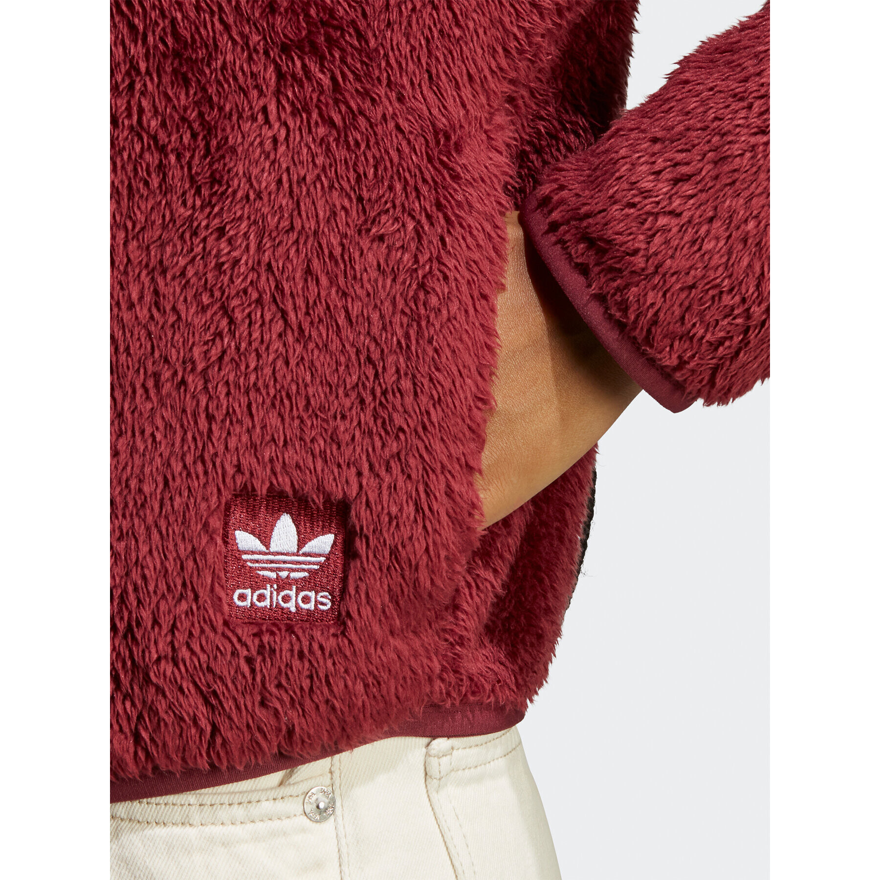 adidas Mikina Essentials+ Fluffy Teddy Slim Zip Top HY1712 Červená Regular Fit - Pepit.cz