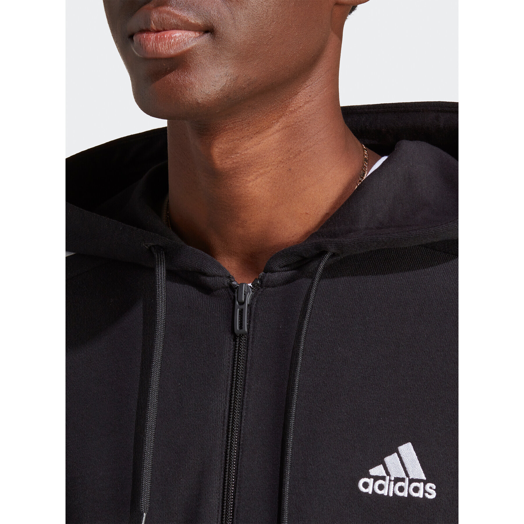 adidas Mikina Essentials French Terry 3-Stripes Full-Zip Hoodie IC0433 Černá Regular Fit - Pepit.cz