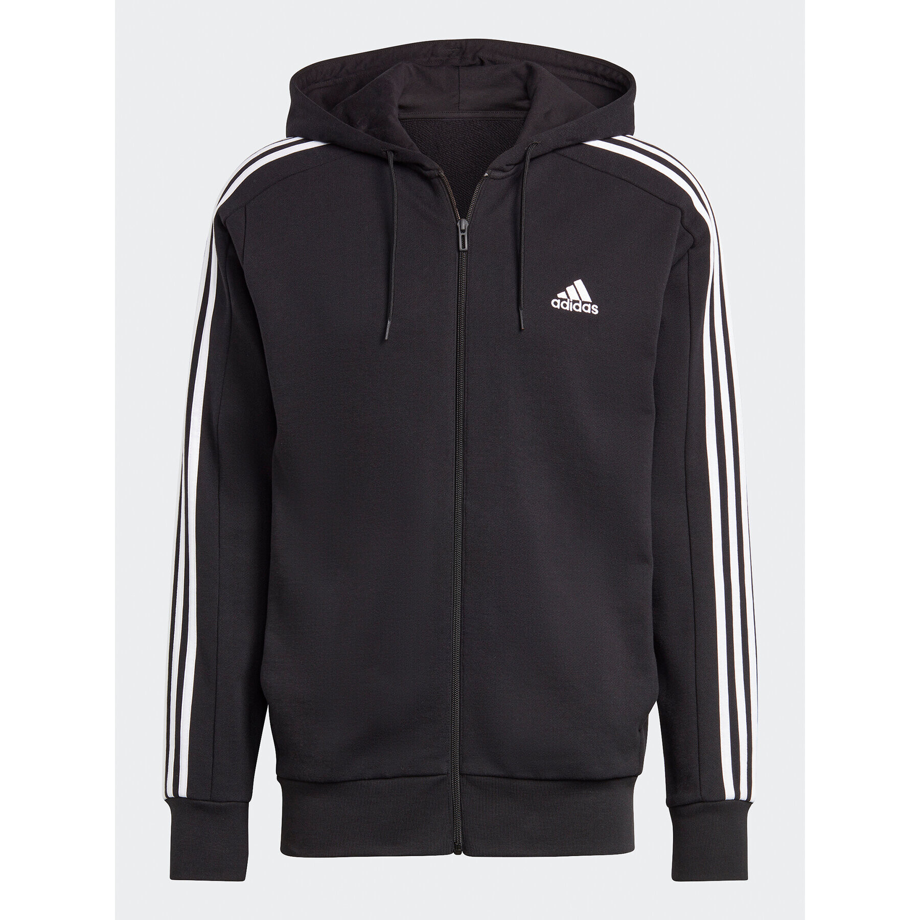 adidas Mikina Essentials French Terry 3-Stripes Full-Zip Hoodie IC0433 Černá Regular Fit - Pepit.cz