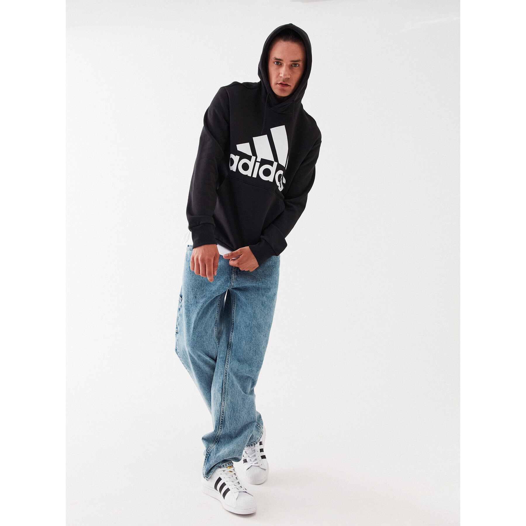 adidas Mikina Essentials French Terry Big Logo Hoodie IC9363 Černá Regular Fit - Pepit.cz