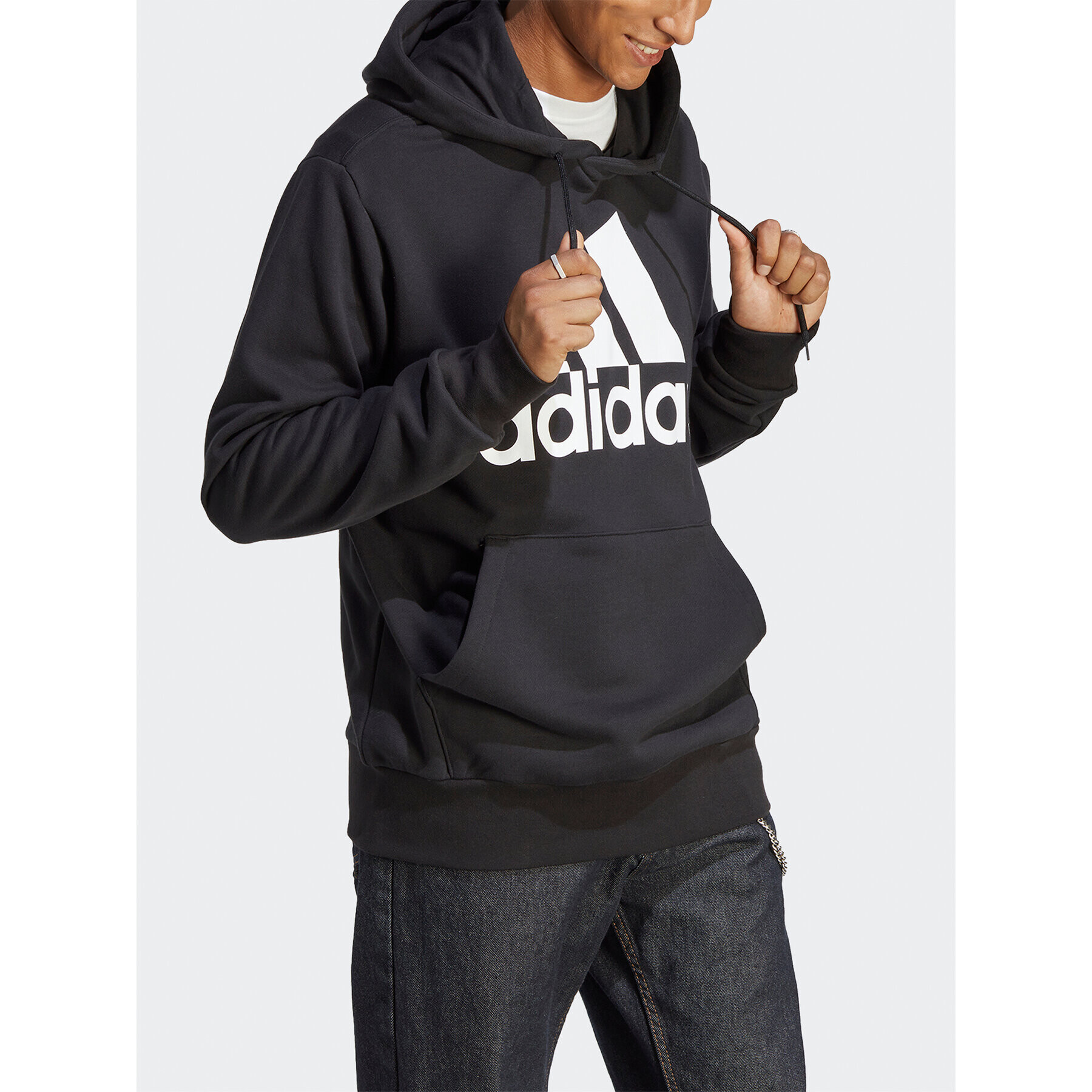 adidas Mikina Essentials French Terry Big Logo Hoodie IC9363 Černá Regular Fit - Pepit.cz