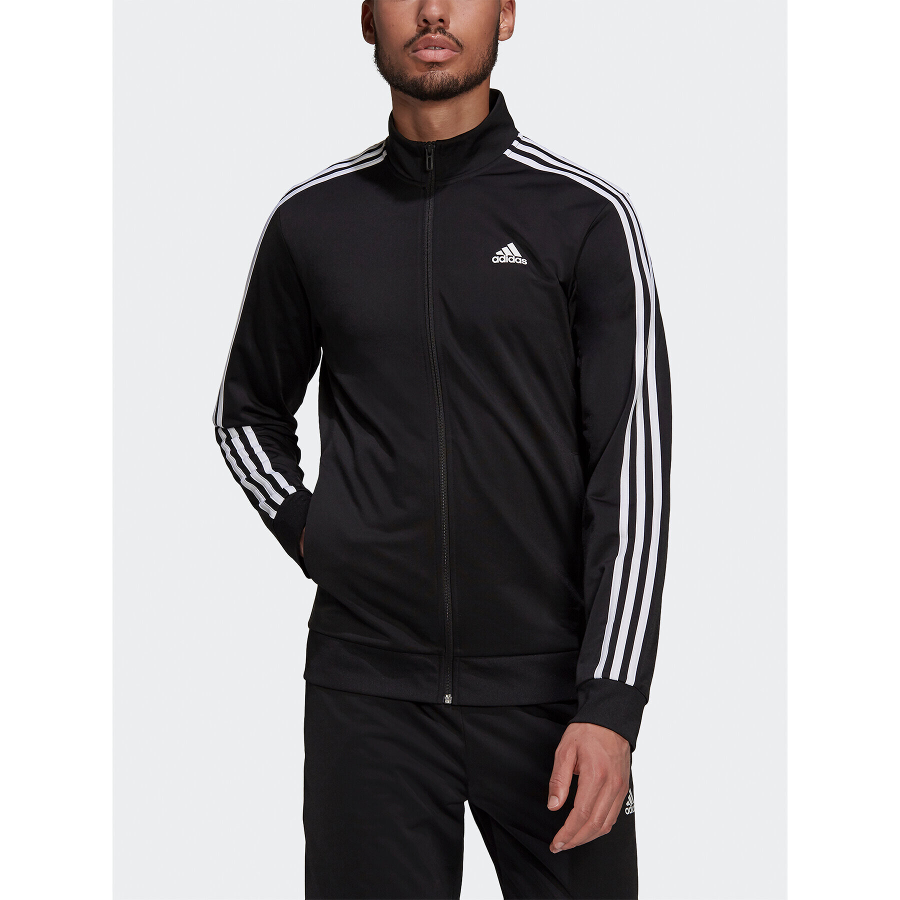 adidas Mikina Essentials Warm-Up 3-Stripes H46099 Černá Regular Fit - Pepit.cz