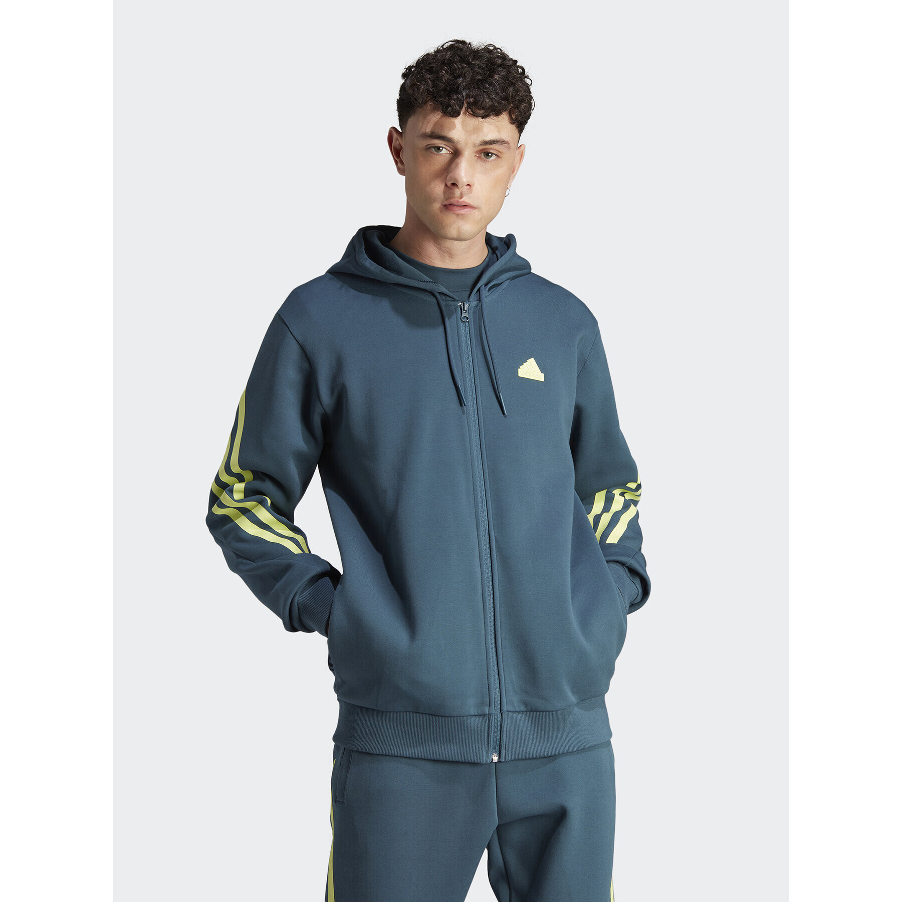 adidas Mikina Future Icons 3-Stripes Full-Zip Hoodie IJ8878 Tyrkysová Regular Fit - Pepit.cz