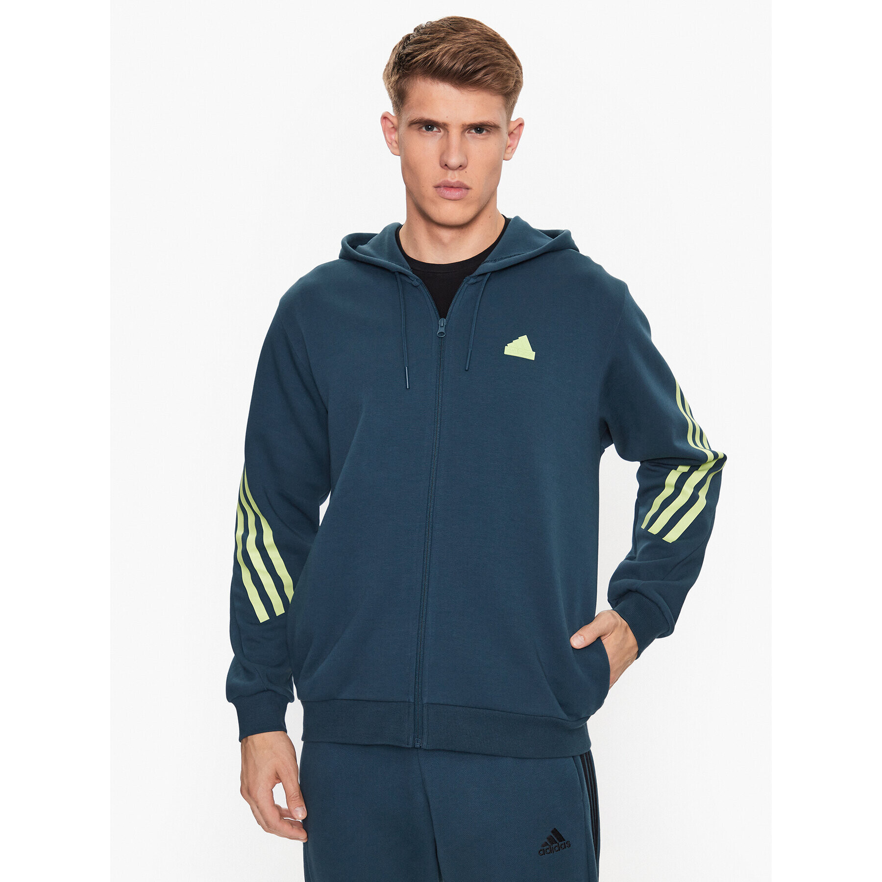 adidas Mikina Future Icons 3-Stripes Full-Zip Hoodie IJ8878 Tyrkysová Regular Fit - Pepit.cz