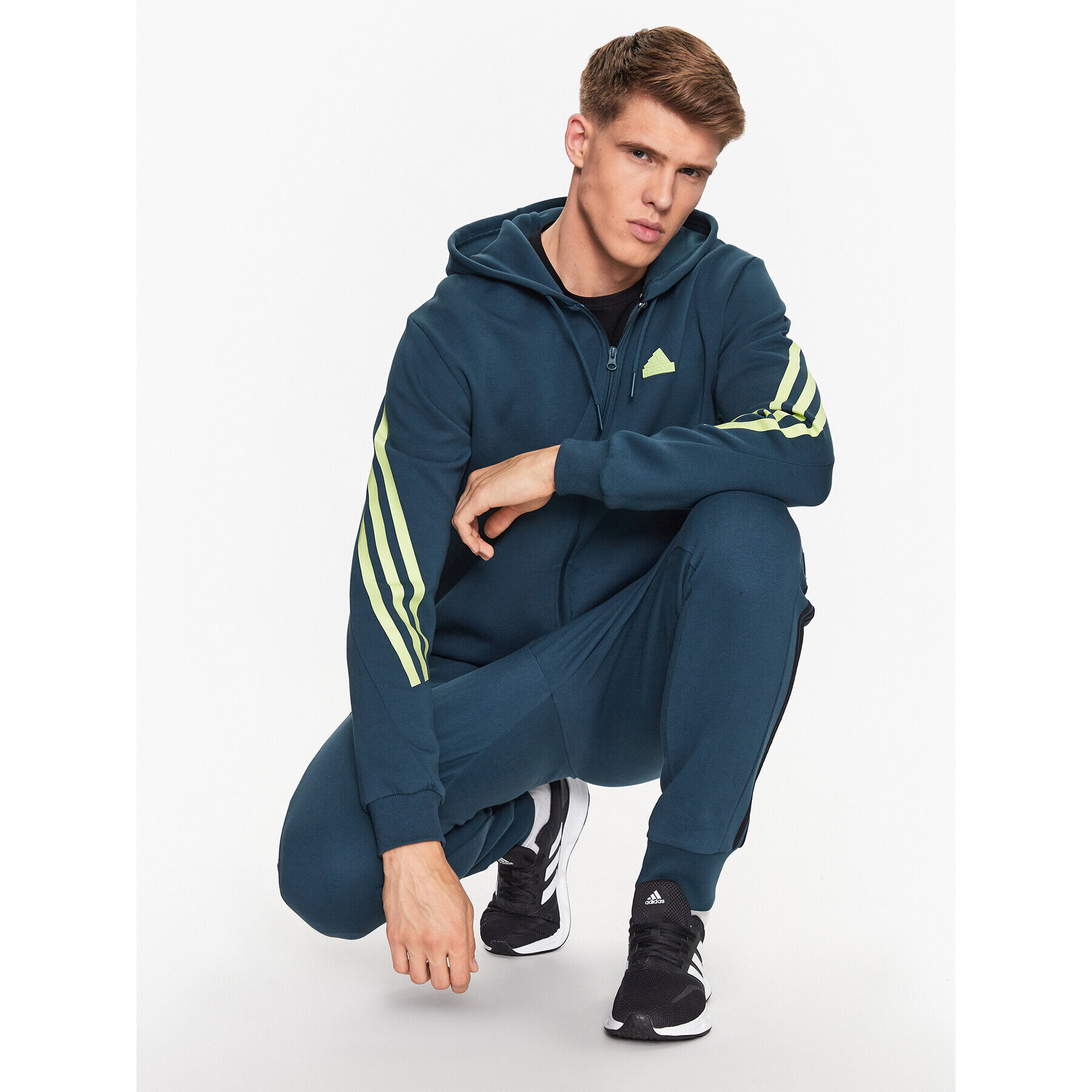 adidas Mikina Future Icons 3-Stripes Full-Zip Hoodie IJ8878 Tyrkysová Regular Fit - Pepit.cz