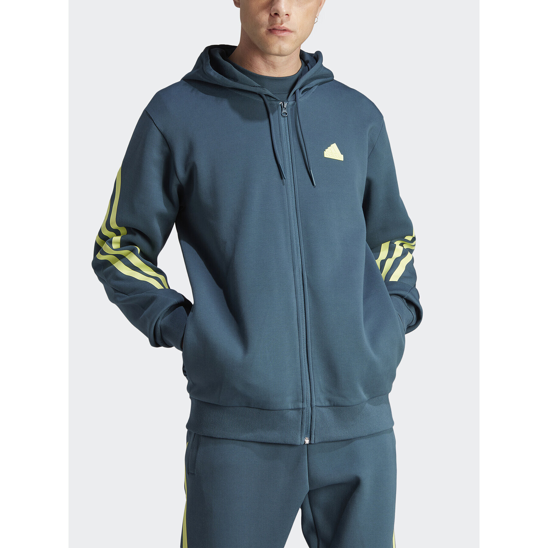 adidas Mikina Future Icons 3-Stripes Full-Zip Hoodie IJ8878 Tyrkysová Regular Fit - Pepit.cz