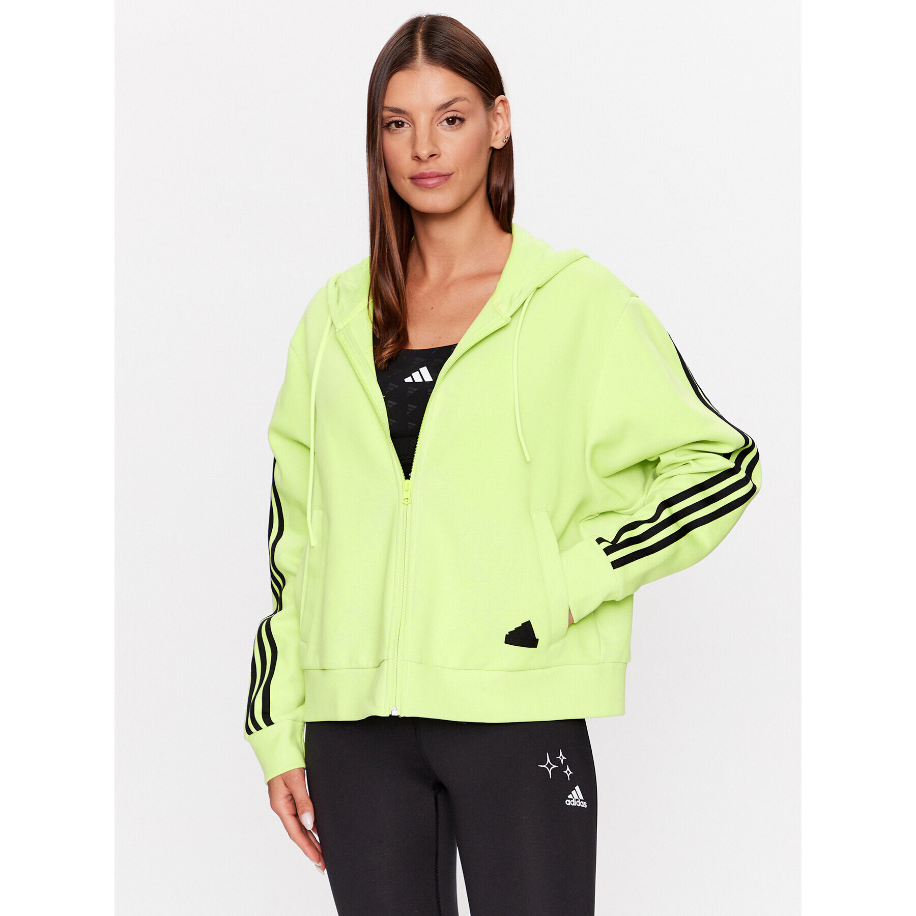 adidas Mikina Future Icons 3-Stripes Full-Zip Hoodie IL3047 Zelená Loose Fit - Pepit.cz