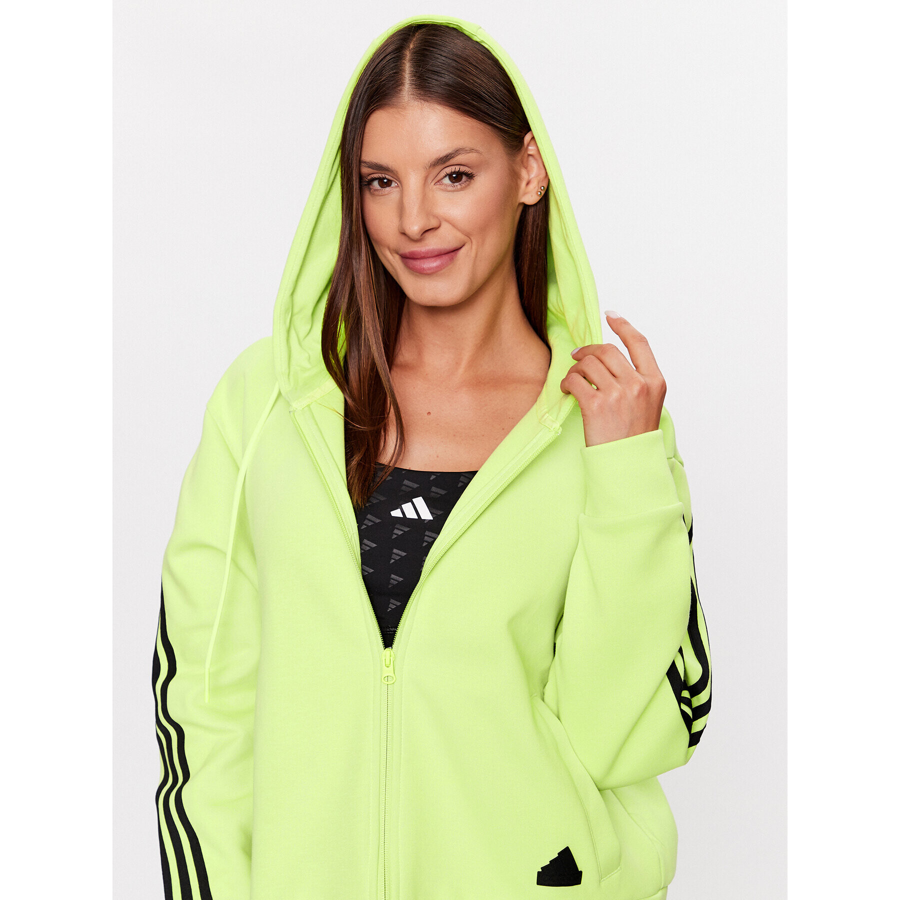 adidas Mikina Future Icons 3-Stripes Full-Zip Hoodie IL3047 Zelená Loose Fit - Pepit.cz