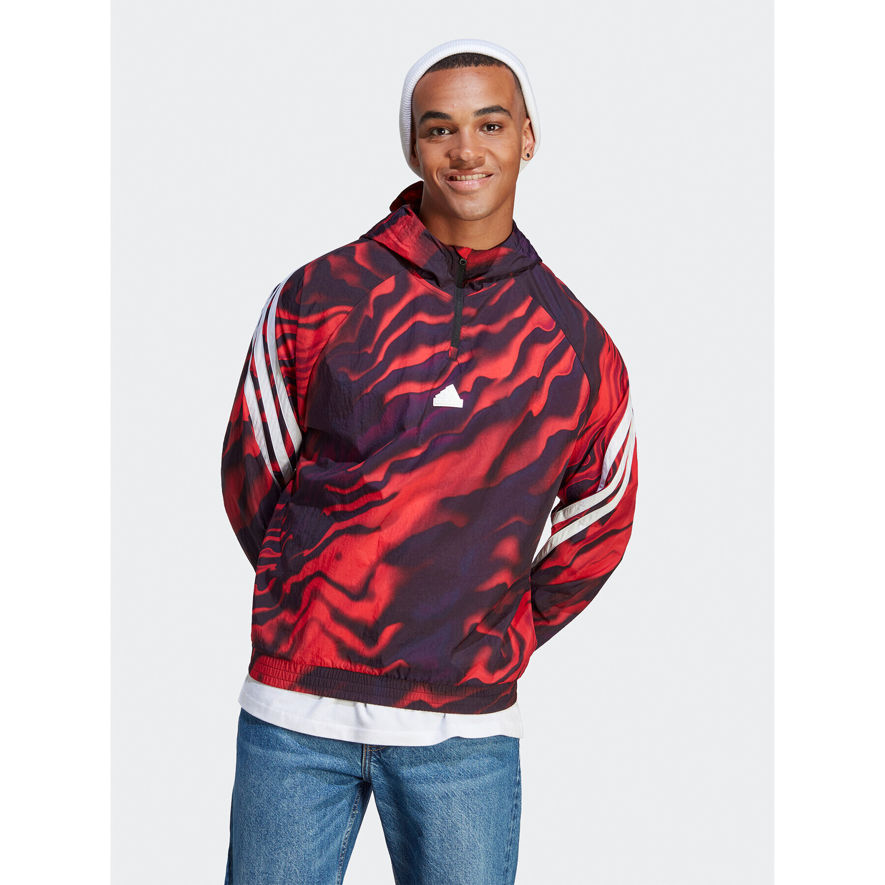 adidas Mikina Future Icons Allover Print Hoodie IC3708 Červená Loose Fit - Pepit.cz