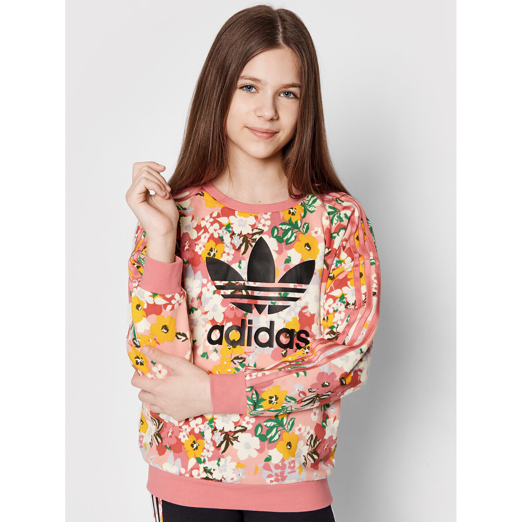 adidas Mikina HER Studio London Floral Crew GN4217 Růžová Loose Fit - Pepit.cz