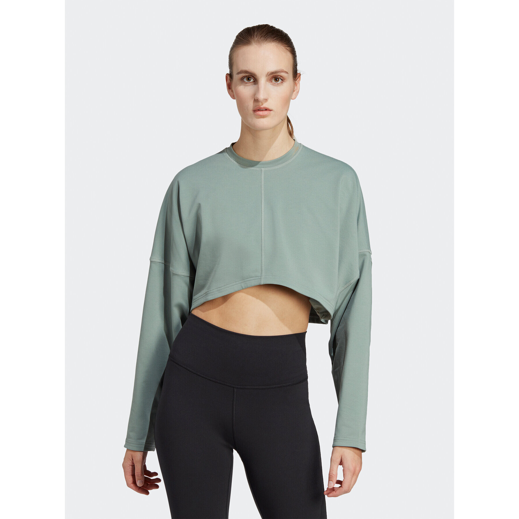 adidas Mikina Yoga Studio Crop Sweatshirt HR5086 Zelená Loose Fit - Pepit.cz