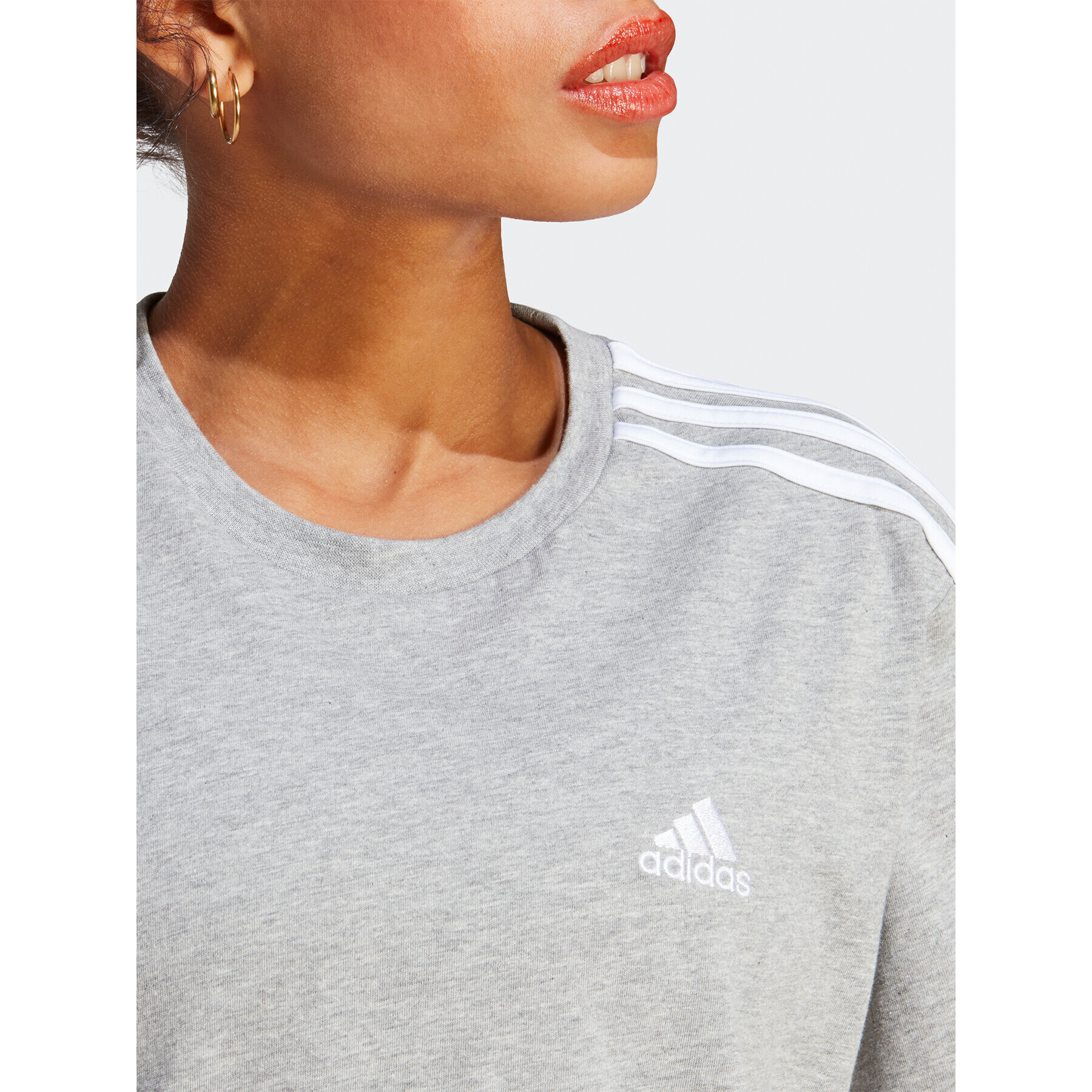 adidas T-Shirt Essentials 3-Stripes Single Jersey Crop Top HR4916 Šedá Loose Fit - Pepit.cz