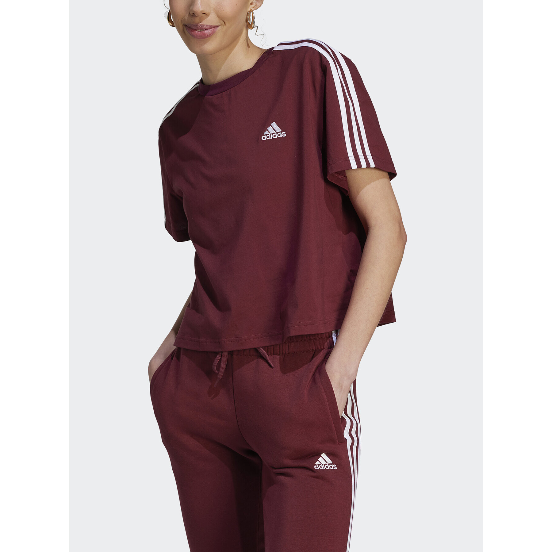 adidas T-Shirt Essentials 3-Stripes Single Jersey Crop Top IL3410 Červená Loose Fit - Pepit.cz