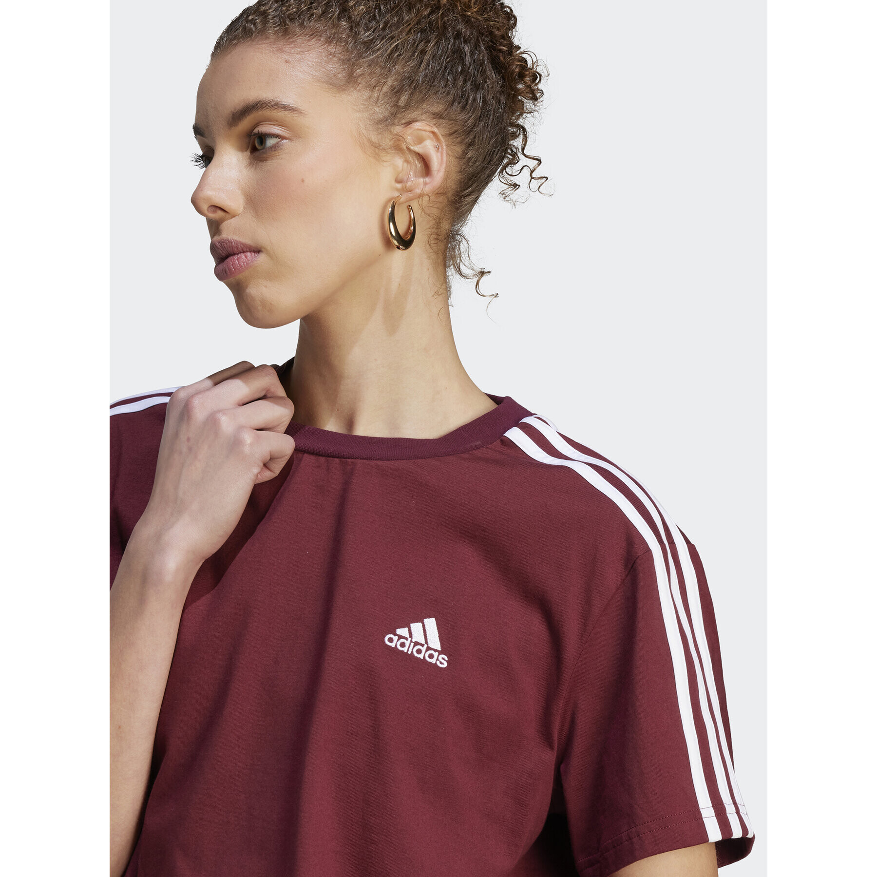 adidas T-Shirt Essentials 3-Stripes Single Jersey Crop Top IL3410 Červená Loose Fit - Pepit.cz