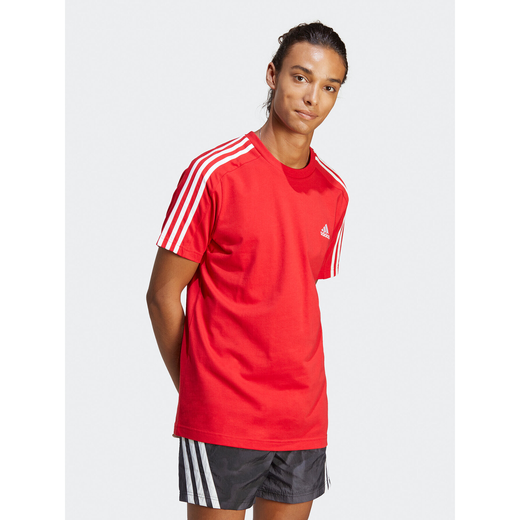 adidas T-Shirt Essentials Single Jersey 3-Stripes T-Shirt IC9339 Červená Regular Fit - Pepit.cz