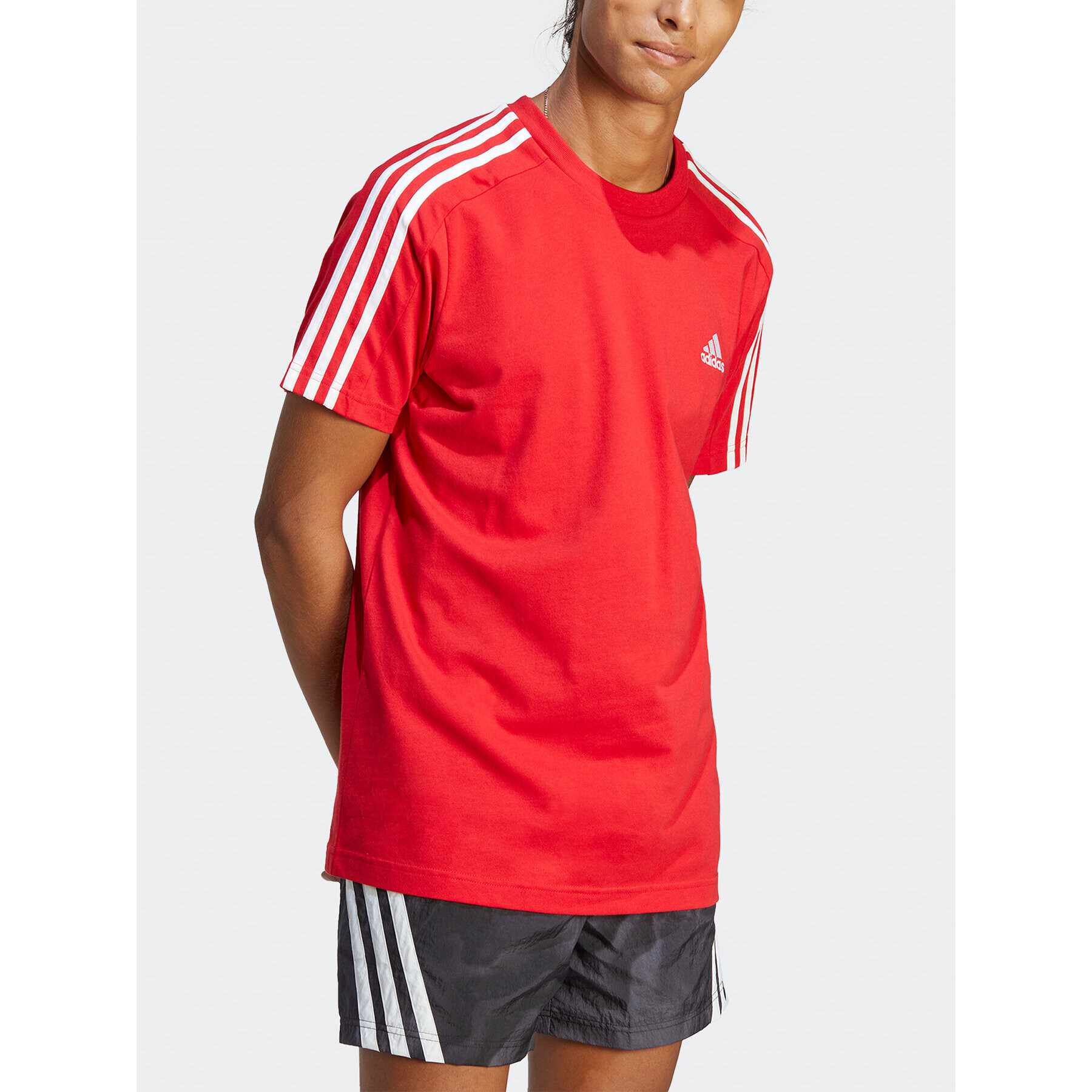 adidas T-Shirt Essentials Single Jersey 3-Stripes T-Shirt IC9339 Červená Regular Fit - Pepit.cz