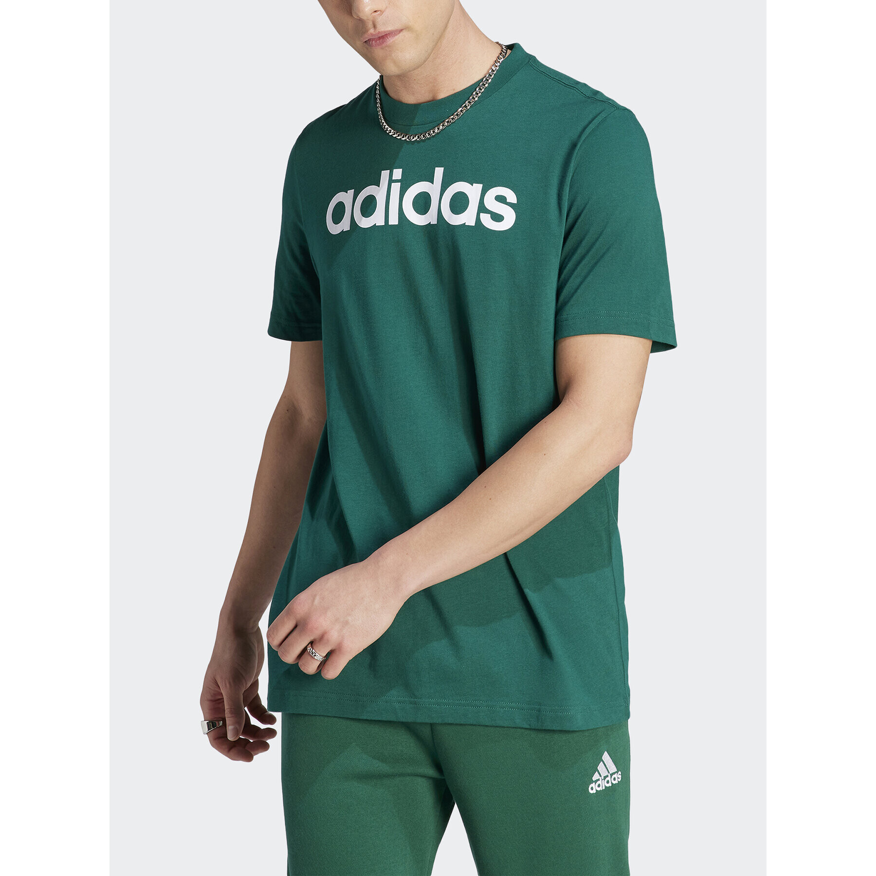 adidas T-Shirt Essentials Single Jersey Linear Embroidered Logo T-Shirt IJ8658 Zelená Regular Fit - Pepit.cz