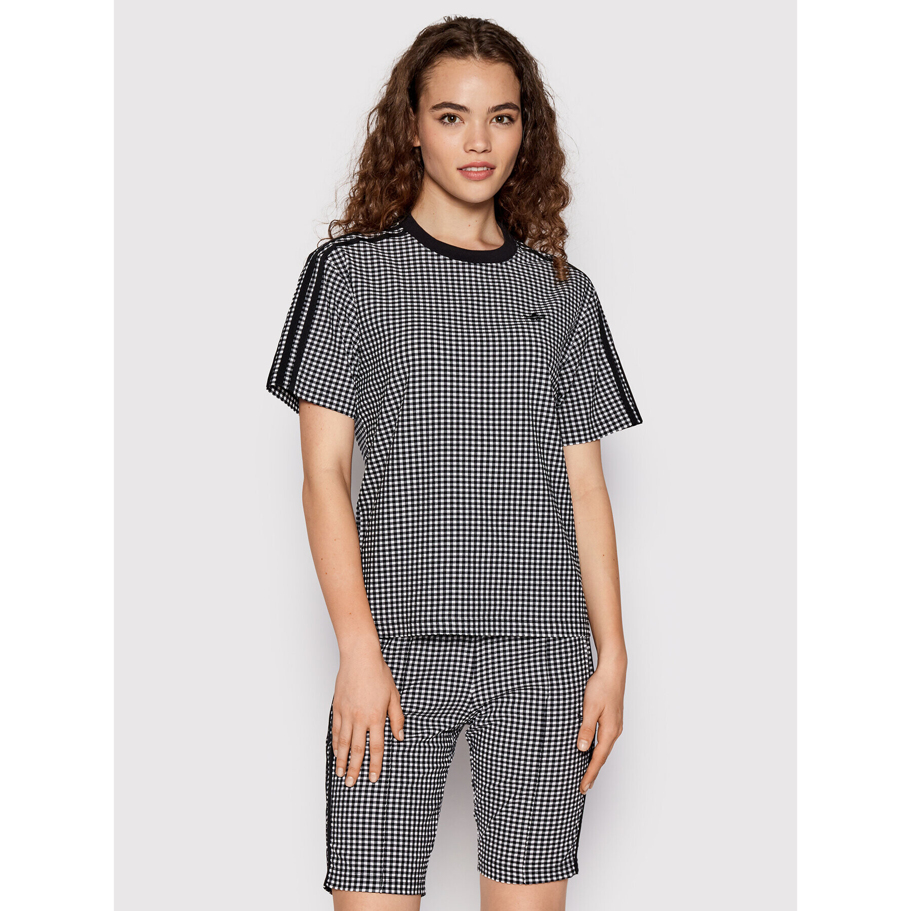 adidas T-Shirt Gingham HB9454 Černá Regular Fit - Pepit.cz