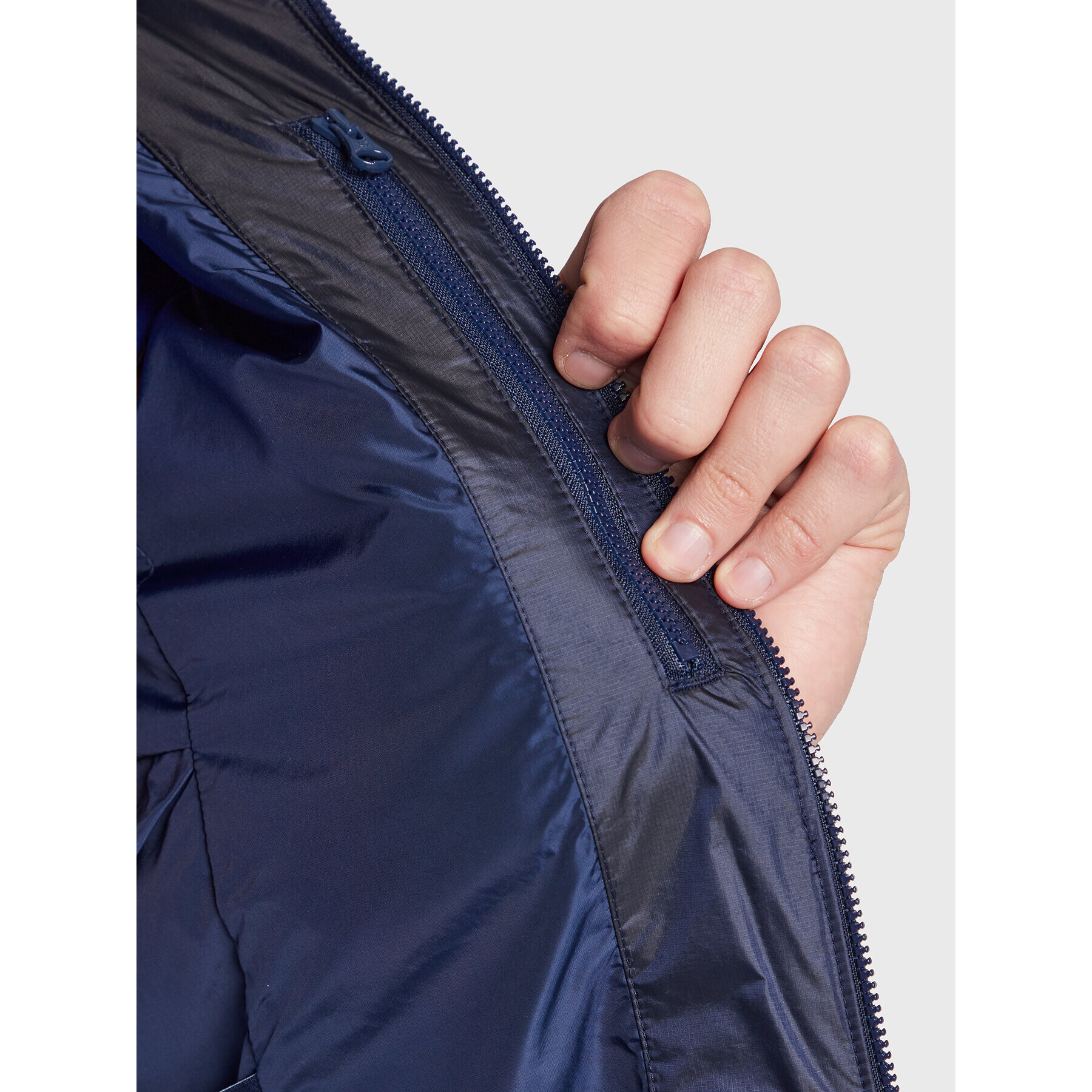 adidas Bunda pro přechodné období Padded Hooded Puffer Jacket HL9210 Modrá Regular Fit - Pepit.cz