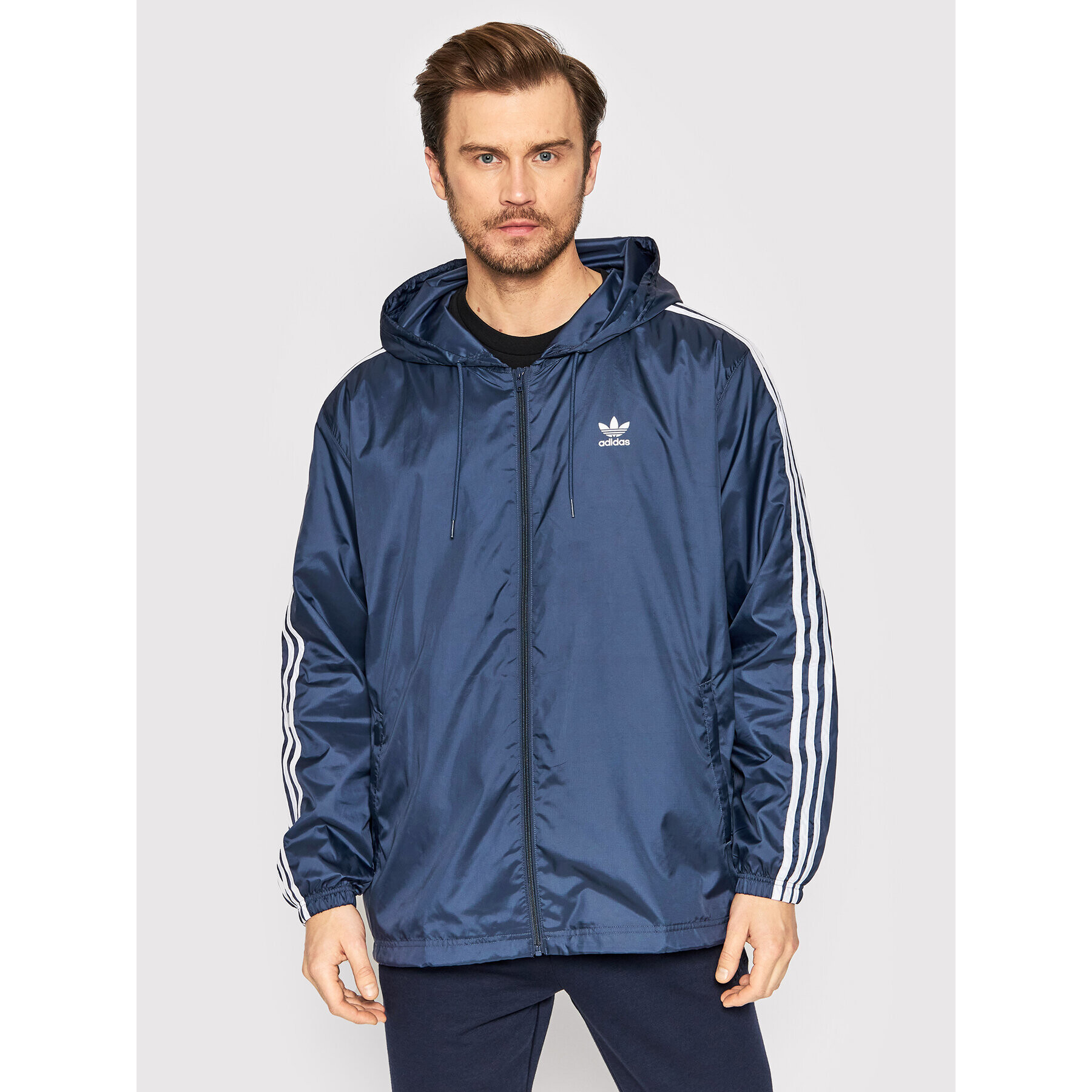 adidas Větrovka adicolor 3-Stripes HB9491 Tmavomodrá Loose Fit - Pepit.cz