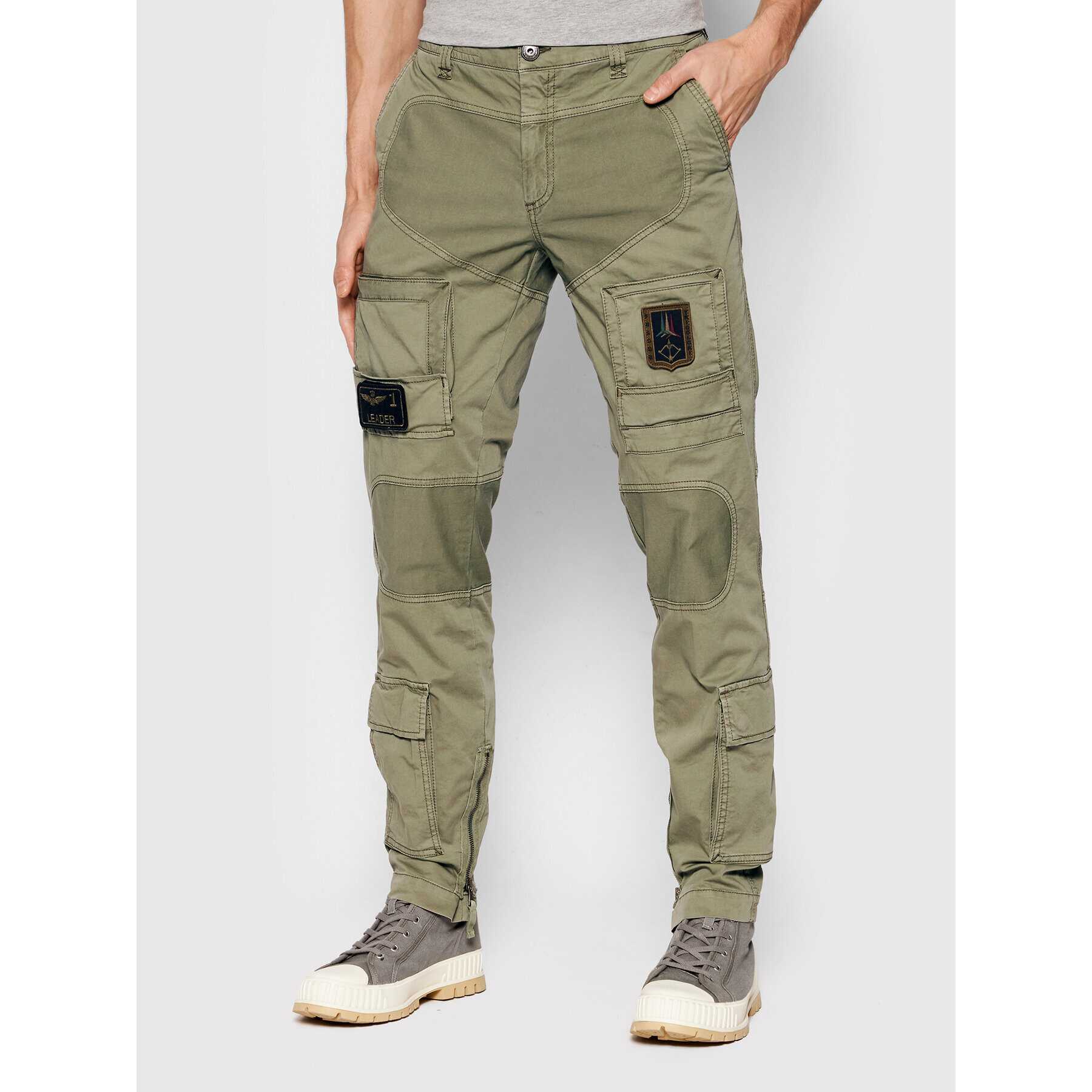 Aeronautica Militare Kalhoty z materiálu 221PA1387CT1493 Zelená Regular Fit - Pepit.cz