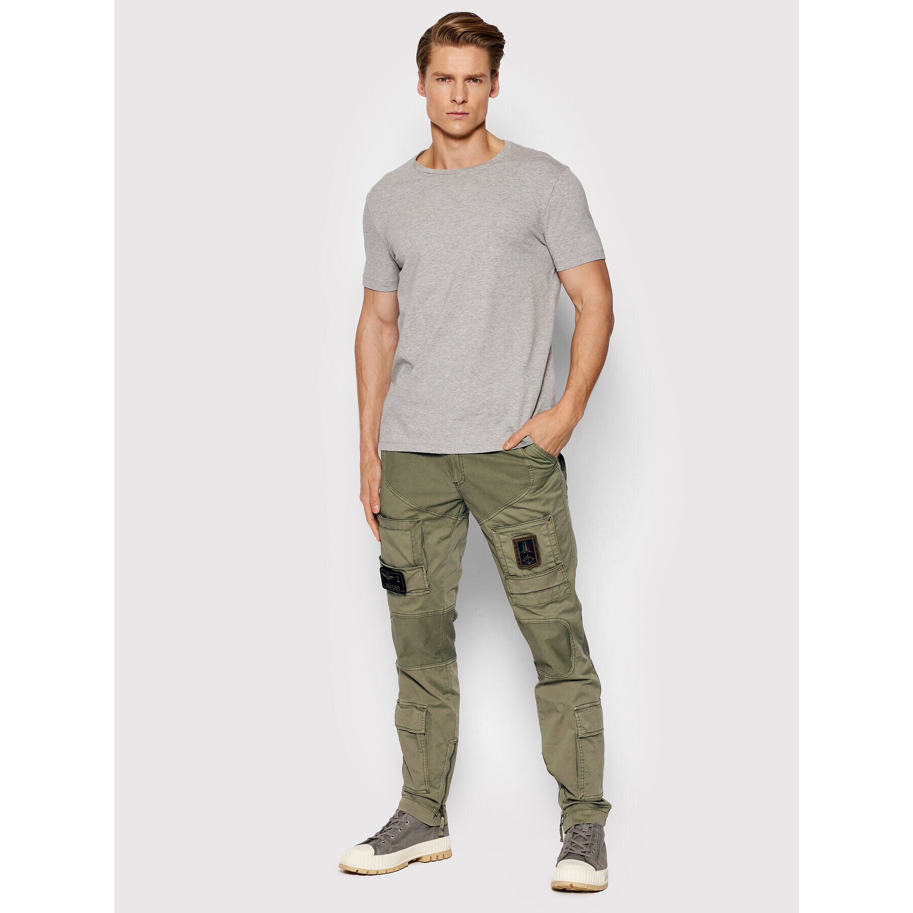 Aeronautica Militare Kalhoty z materiálu 221PA1387CT1493 Zelená Regular Fit - Pepit.cz