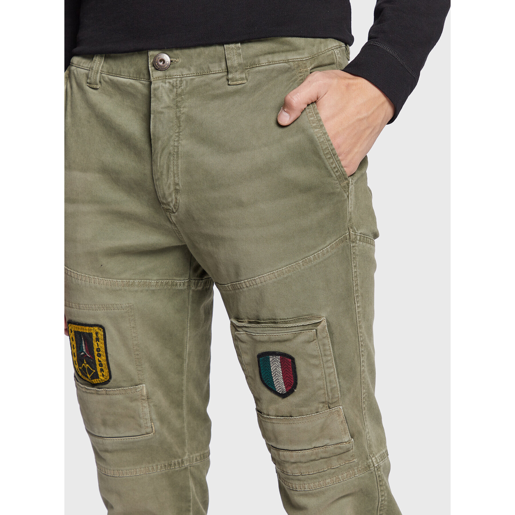 Aeronautica Militare Kalhoty z materiálu 222PA1508CT3001 Zelená Regular Fit - Pepit.cz