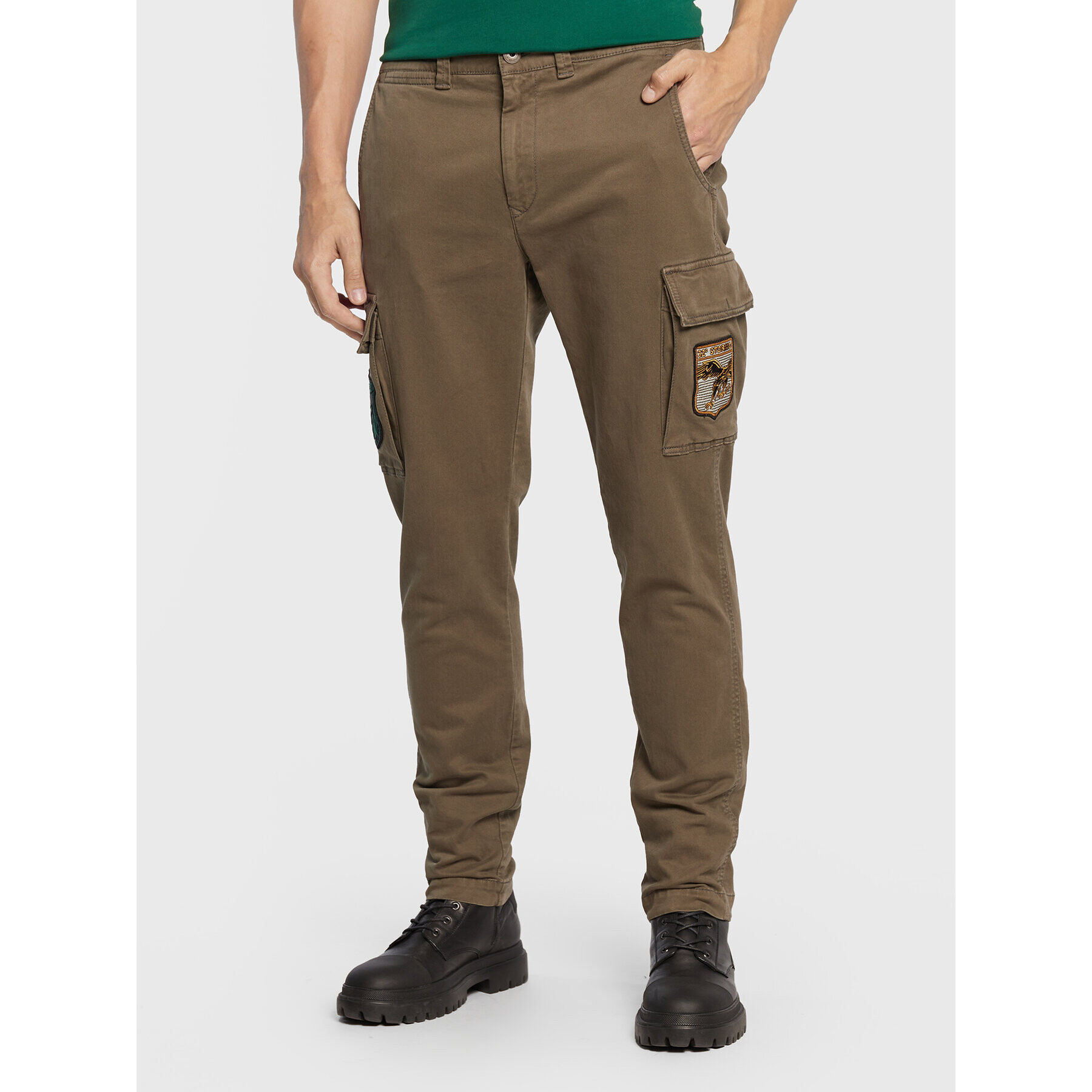 Aeronautica Militare Kalhoty z materiálu 222PA1513CT3001 Zelená Regular Fit - Pepit.cz