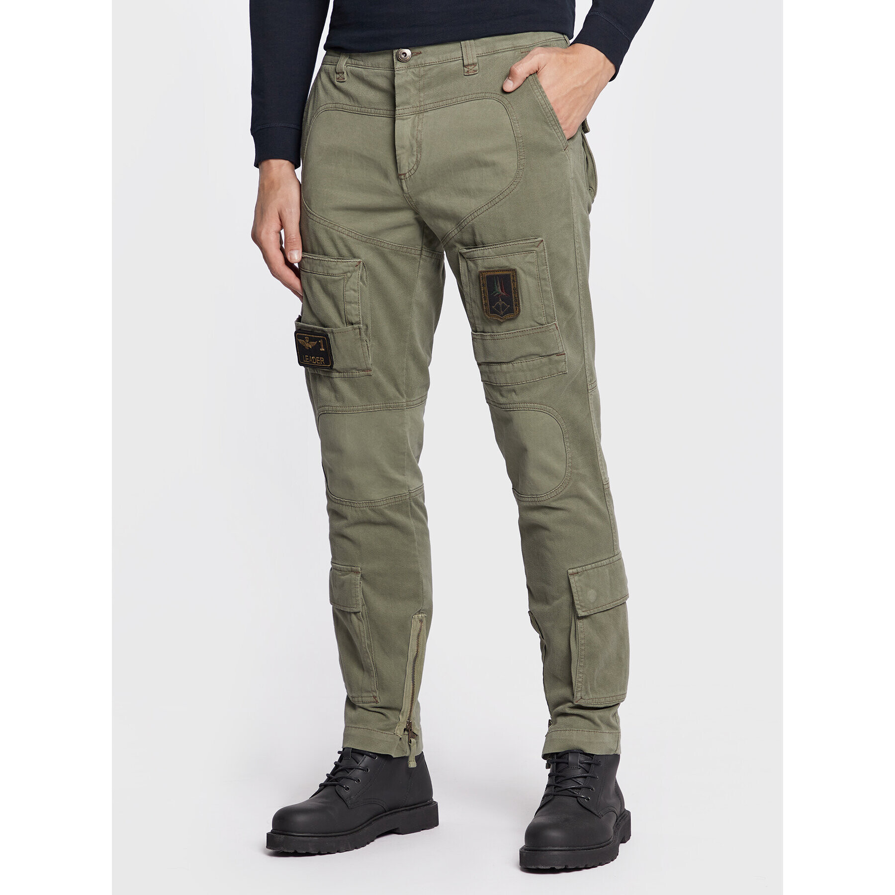 Aeronautica Militare Kalhoty z materiálu 222PA939CT3040 Zelená Regular Fit - Pepit.cz