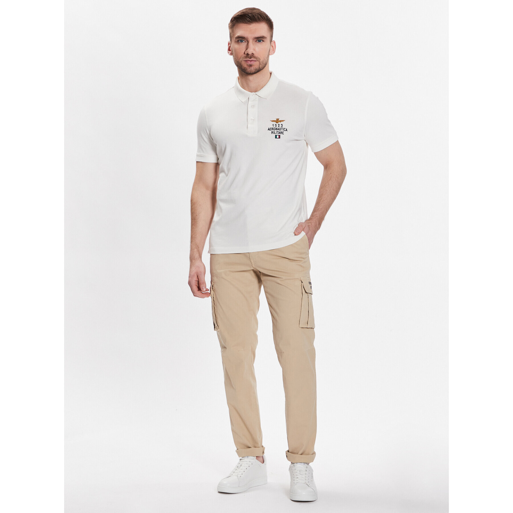 Aeronautica Militare Kalhoty z materiálu 231PA1329CT2443 Béžová Regular Fit - Pepit.cz