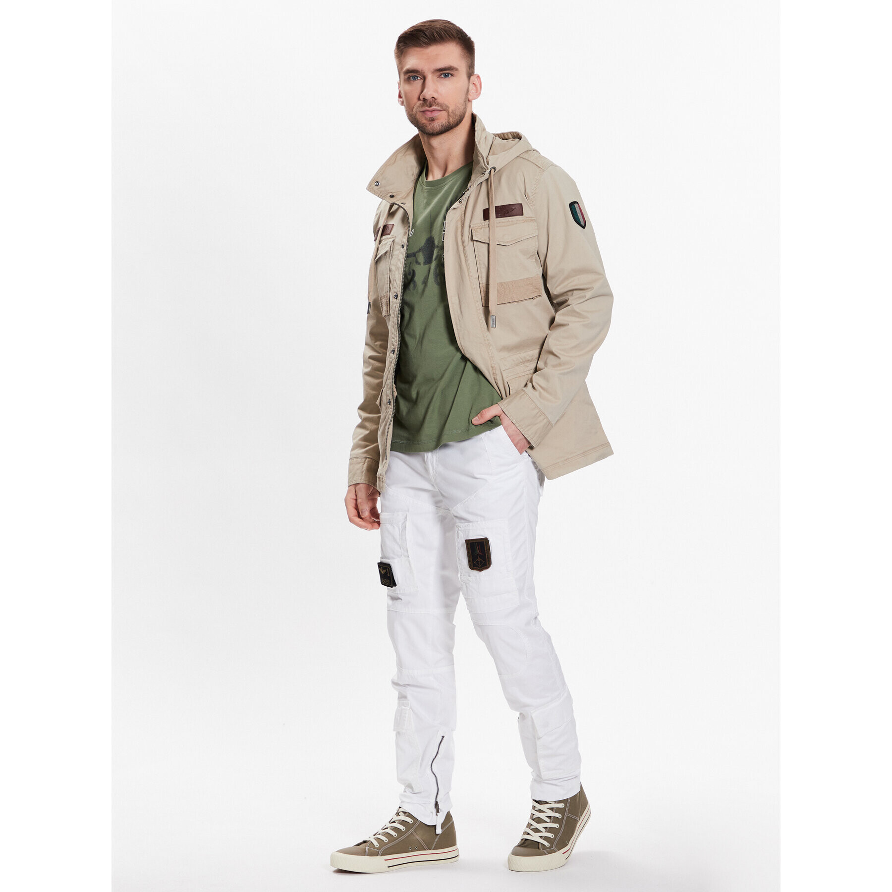 Aeronautica Militare Kalhoty z materiálu 231PA1387CT1493 Bílá Regular Fit - Pepit.cz