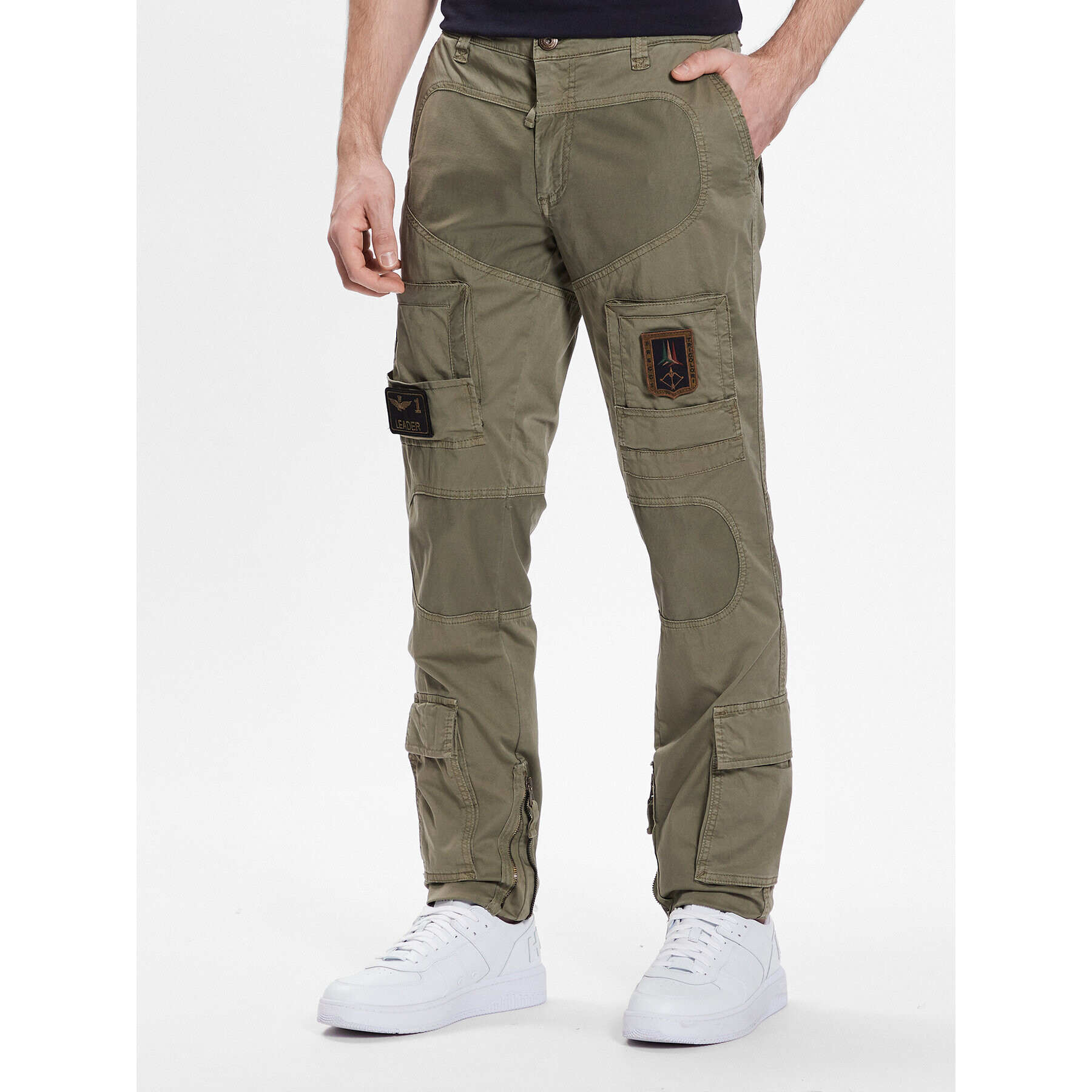 Aeronautica Militare Kalhoty z materiálu 231PA1387CT1493 Khaki Regular Fit - Pepit.cz