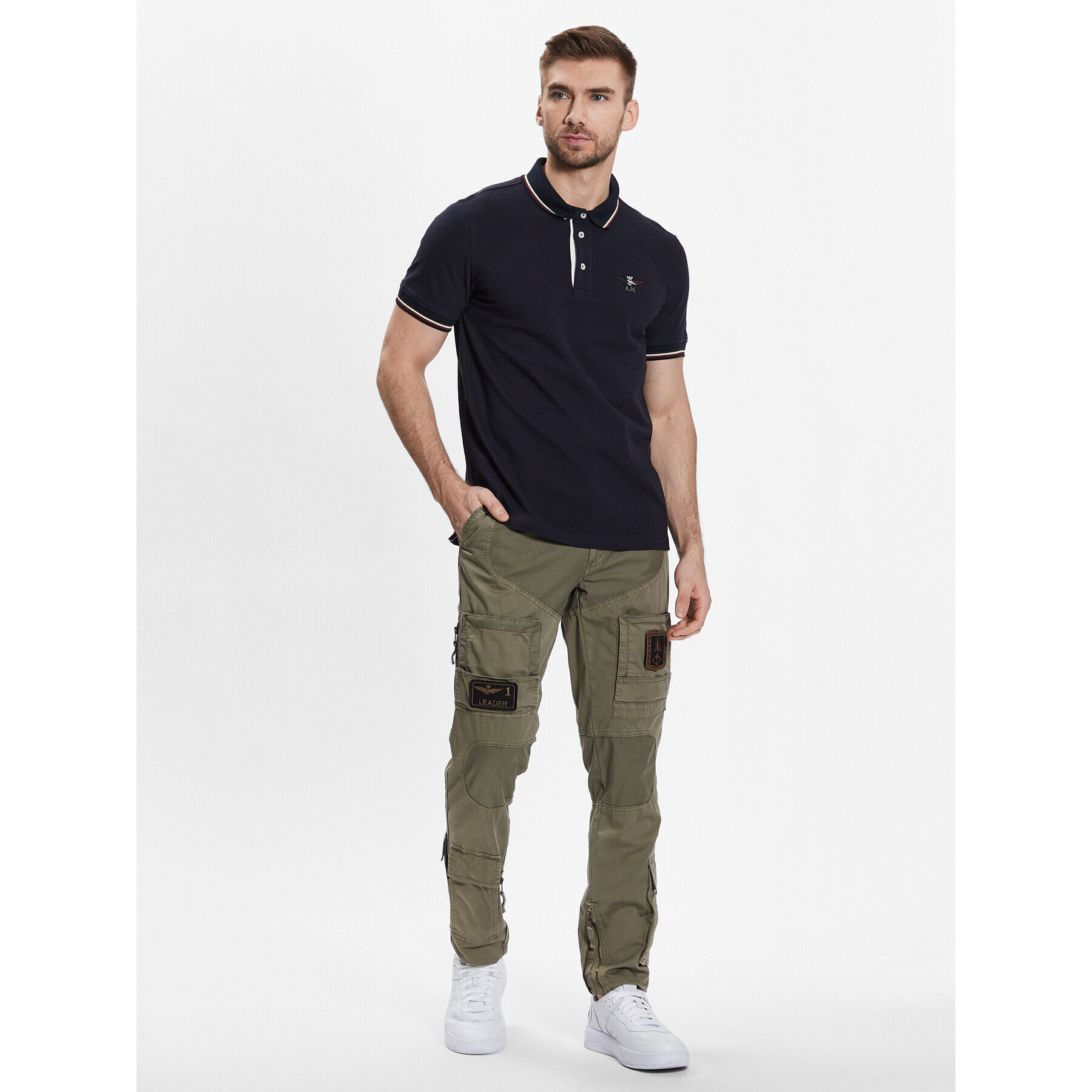 Aeronautica Militare Kalhoty z materiálu 231PA1387CT1493 Khaki Regular Fit - Pepit.cz