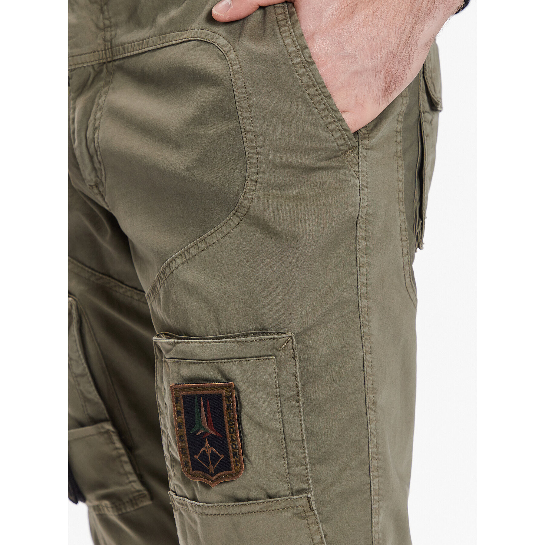 Aeronautica Militare Kalhoty z materiálu 231PA1387CT1493 Khaki Regular Fit - Pepit.cz