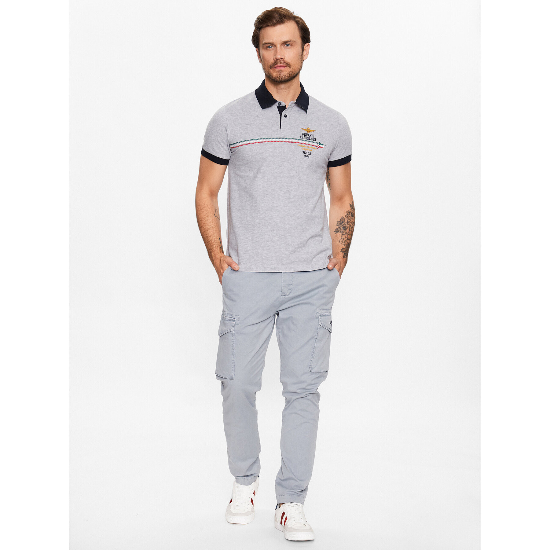 Aeronautica Militare Kalhoty z materiálu 231PA1503CT3093 Šedá Slim Fit - Pepit.cz