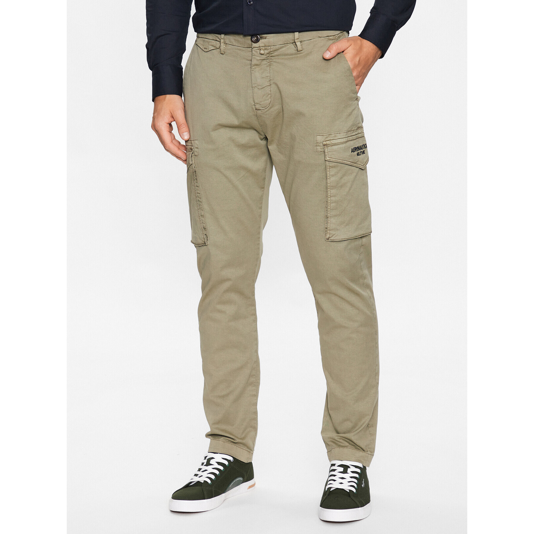 Aeronautica Militare Kalhoty z materiálu 231PA1503CT3093 Zelená Slim Fit - Pepit.cz