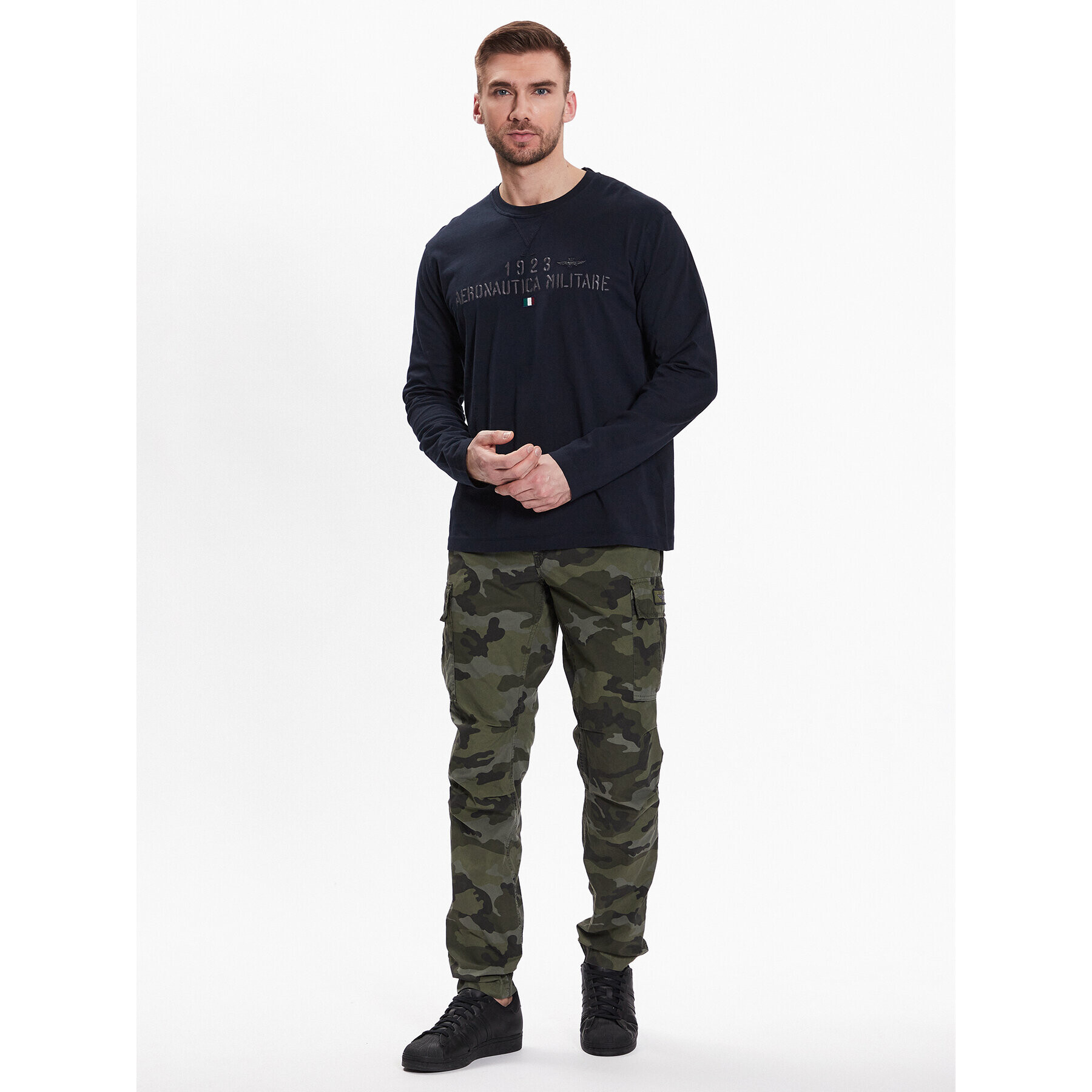 Aeronautica Militare Kalhoty z materiálu 231PA1522CT3090 Khaki Regular Fit - Pepit.cz