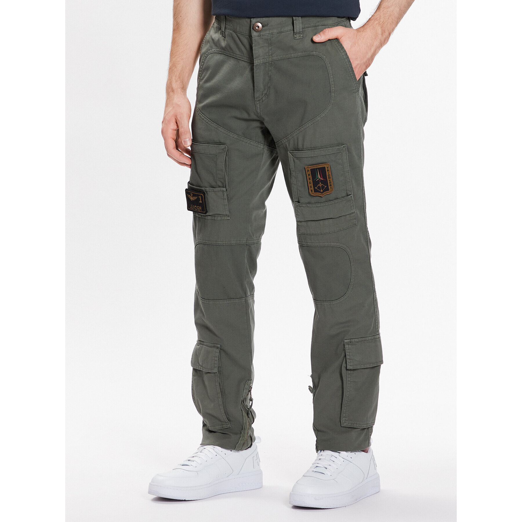 Aeronautica Militare Kalhoty z materiálu 231PA1527CT3092 Zelená Regular Fit - Pepit.cz