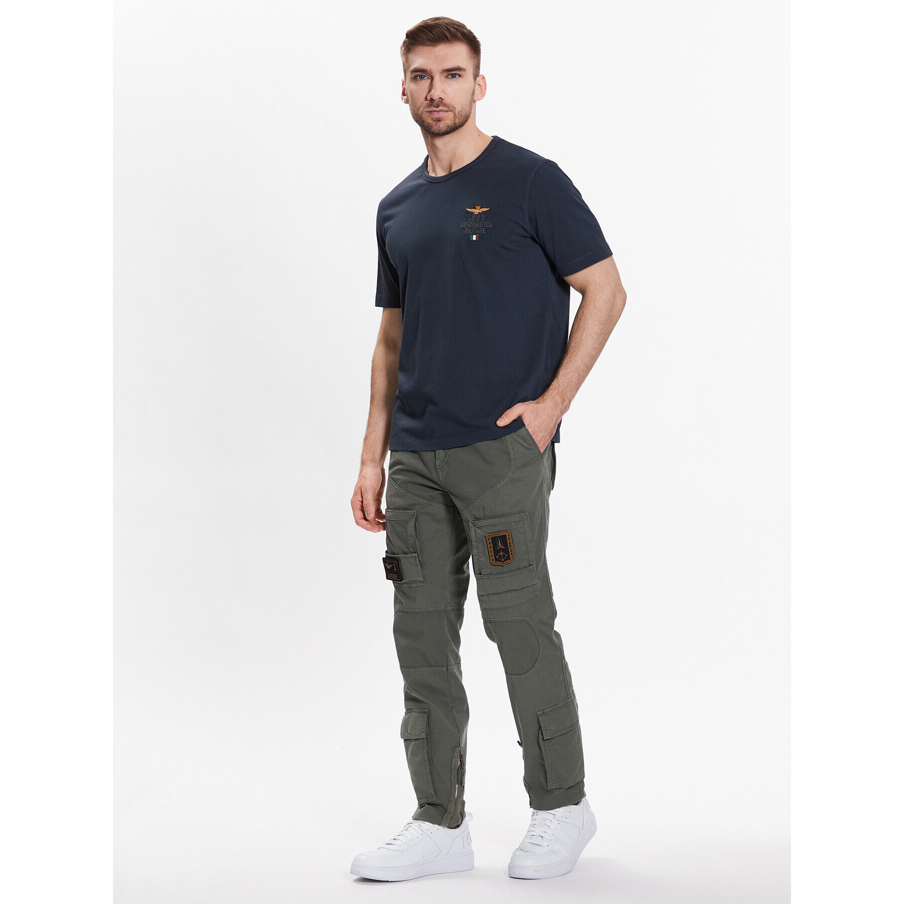 Aeronautica Militare Kalhoty z materiálu 231PA1527CT3092 Zelená Regular Fit - Pepit.cz