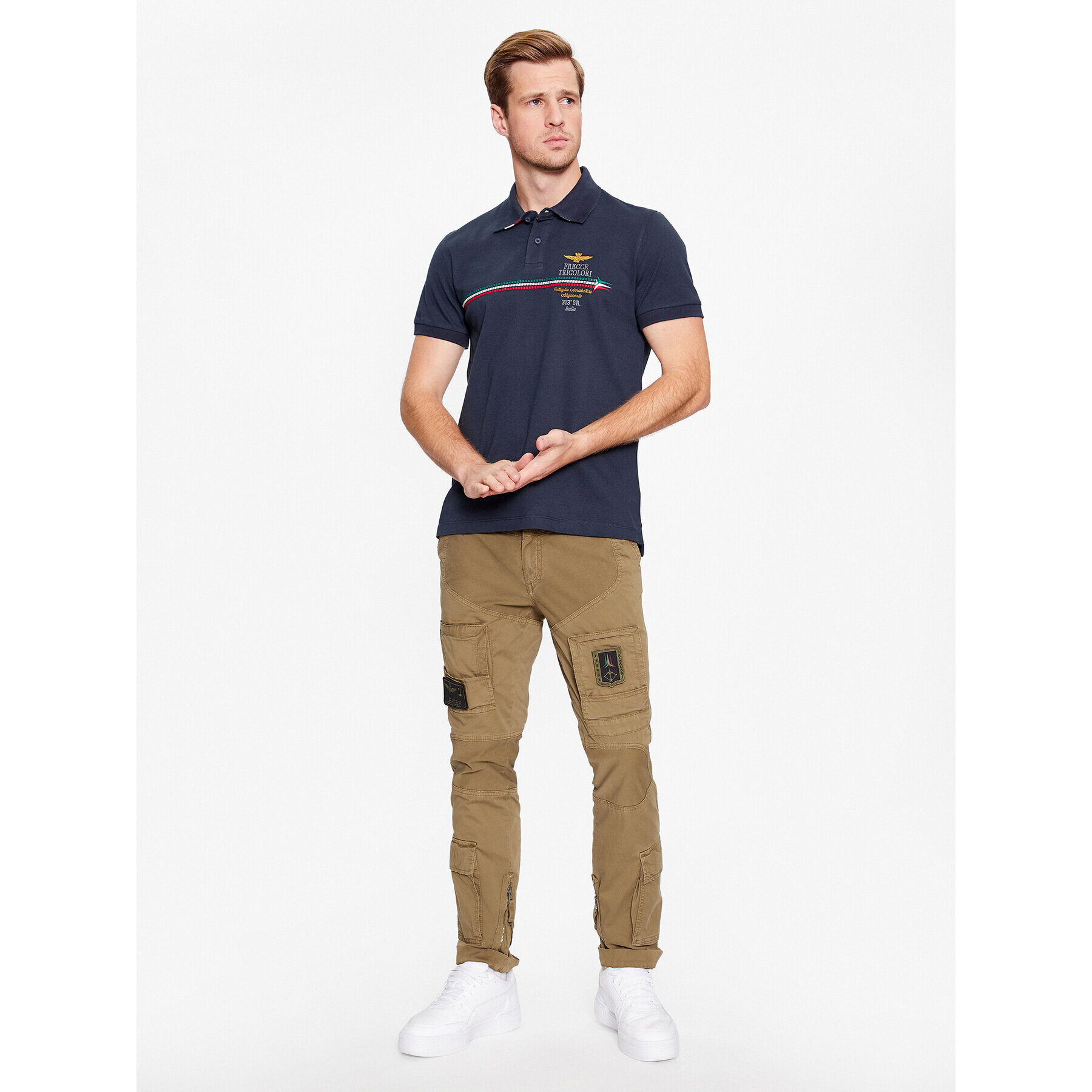 Aeronautica Militare Kalhoty z materiálu 232PA1387CT1493 Hnědá Regular Fit - Pepit.cz